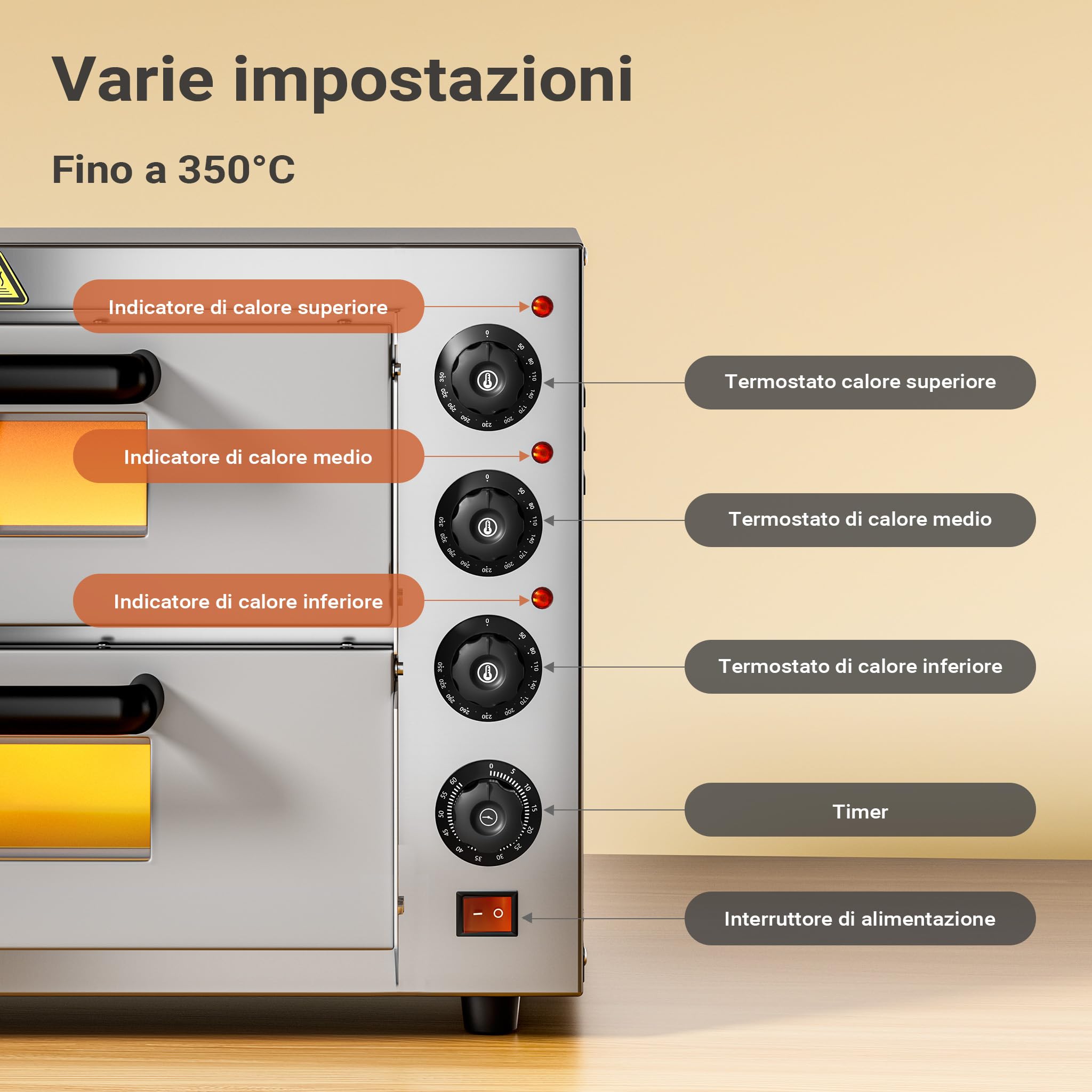 Wiltec Forno pizza elettrico 2 livelli 3000W 350°C