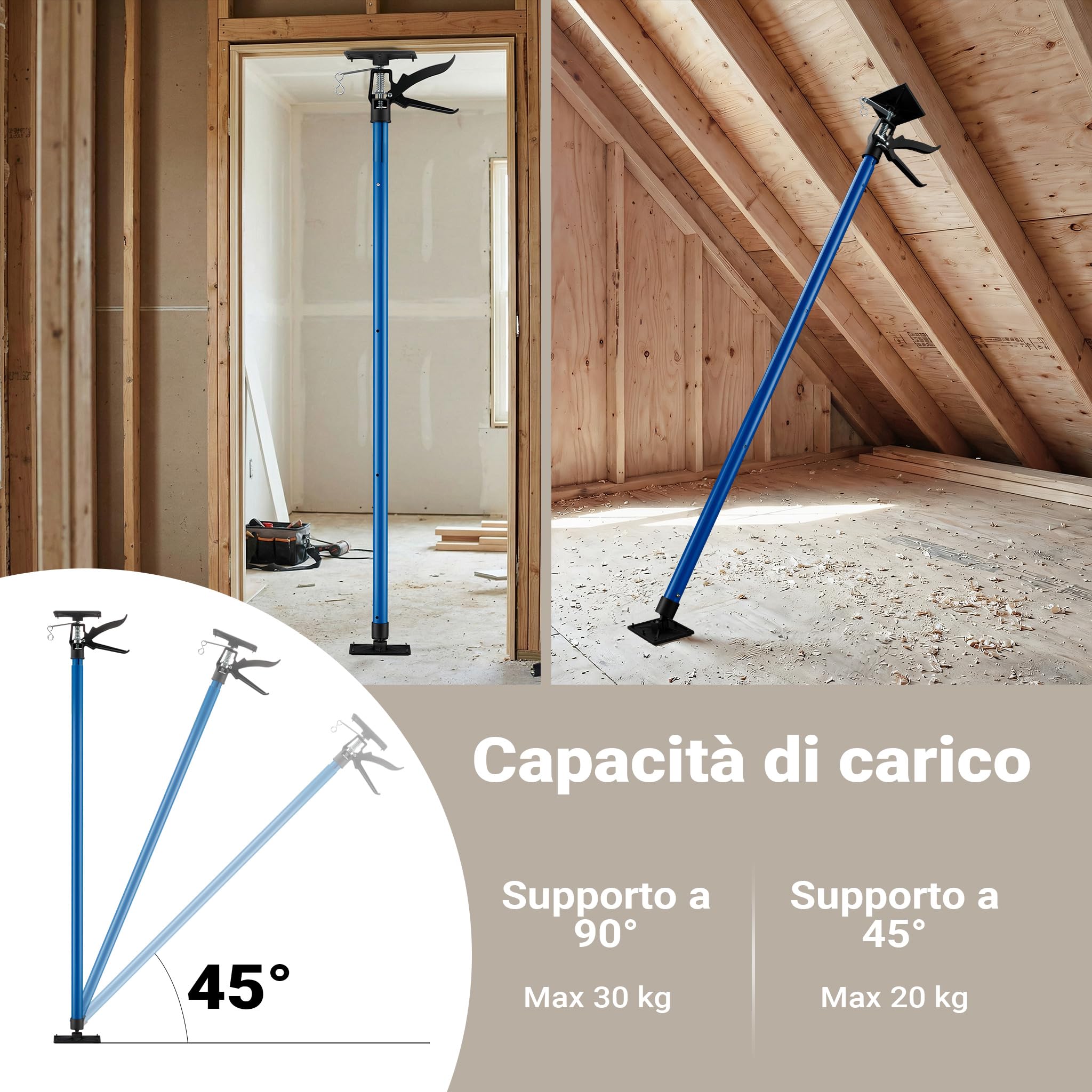 Wiltec Puntello Telescopico Acciaio 115-290 cm 30 kg