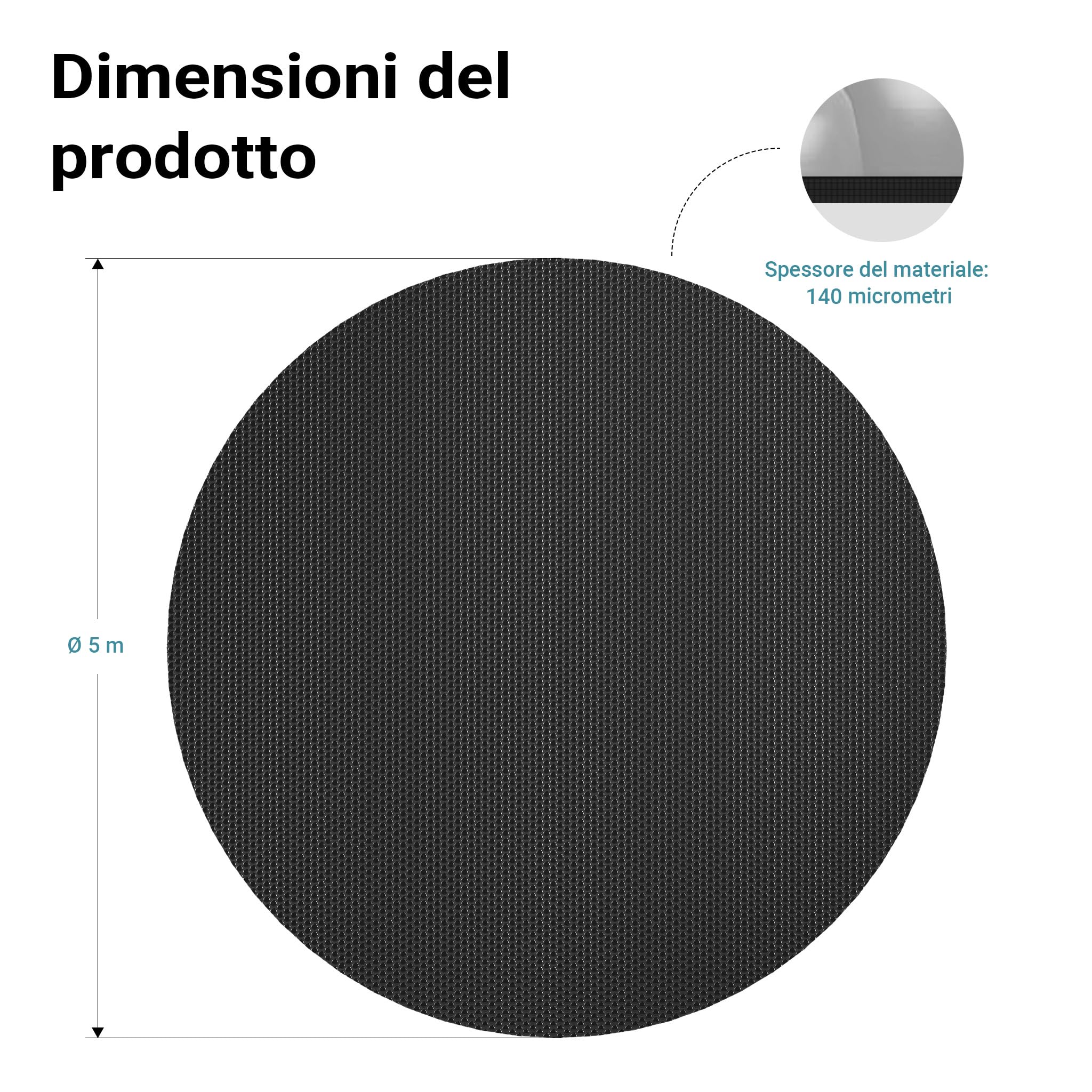 Wiltec Telo Piscina Rotonda 5 m Nero 140µ Isotermico