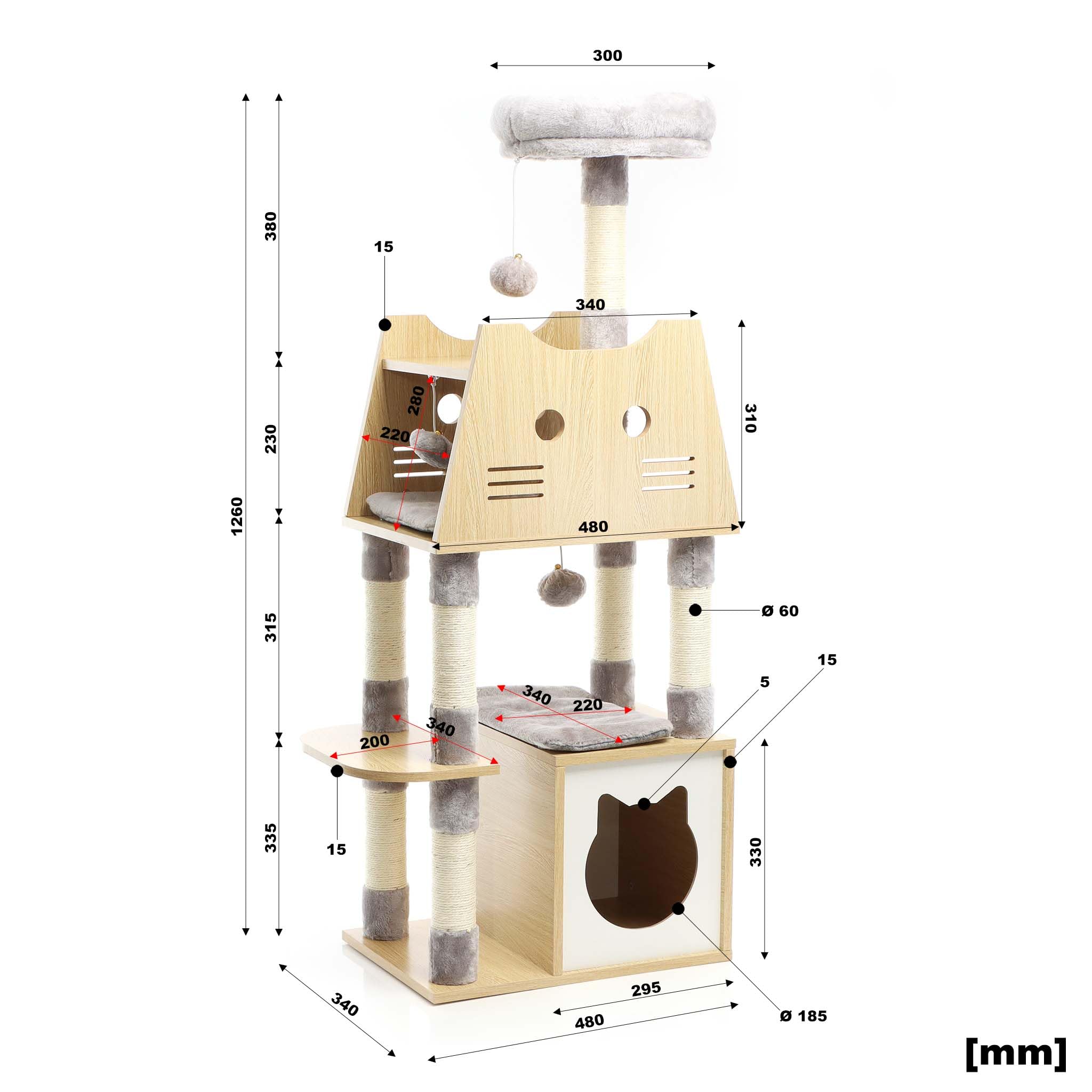 Fudajo Albero Tiragraffi 126cm Grigio con Casetta e Cuccia
