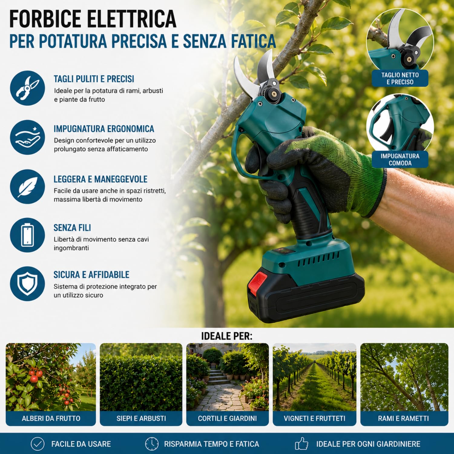 De Rosa Shop Kit Potatura 3 in 1 36V forbice motosega asta