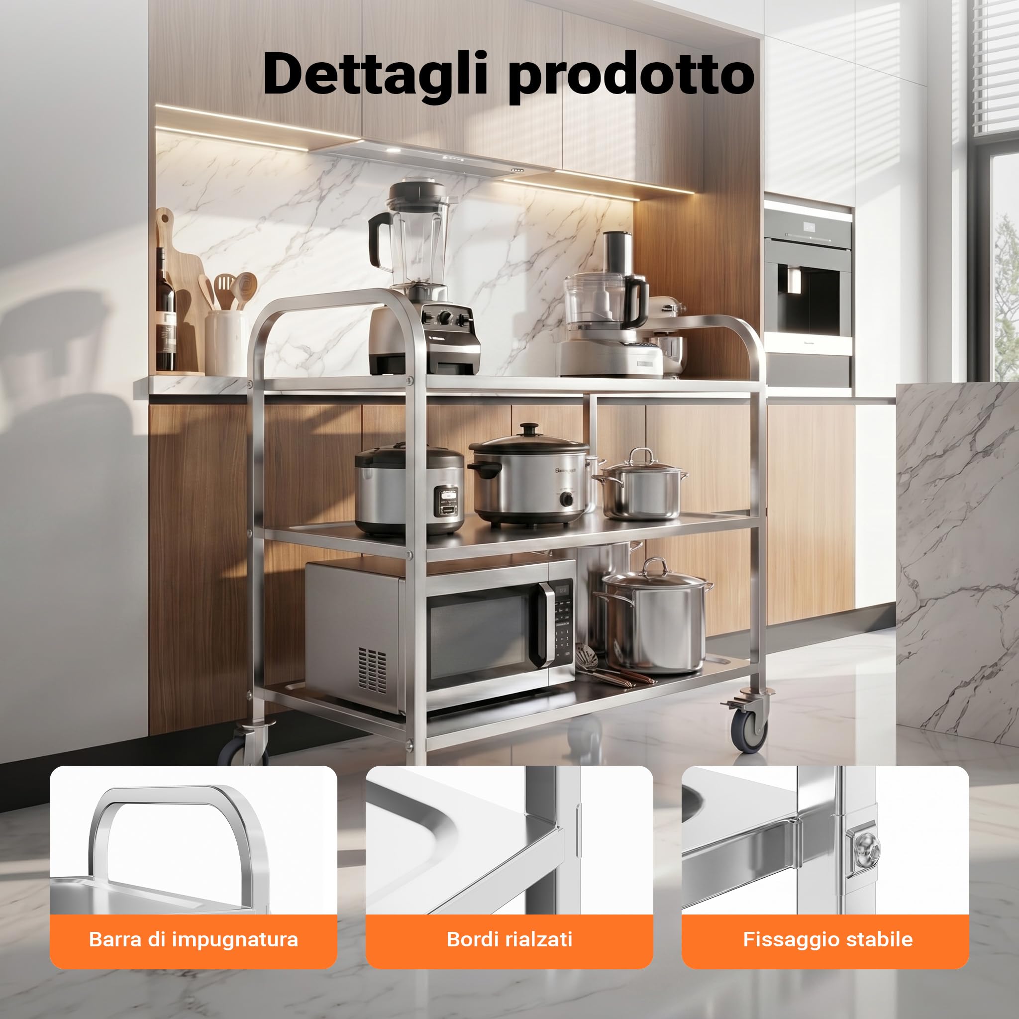 Wiltec carrello portavivande 3 ripiani acciaio inox 150 kg