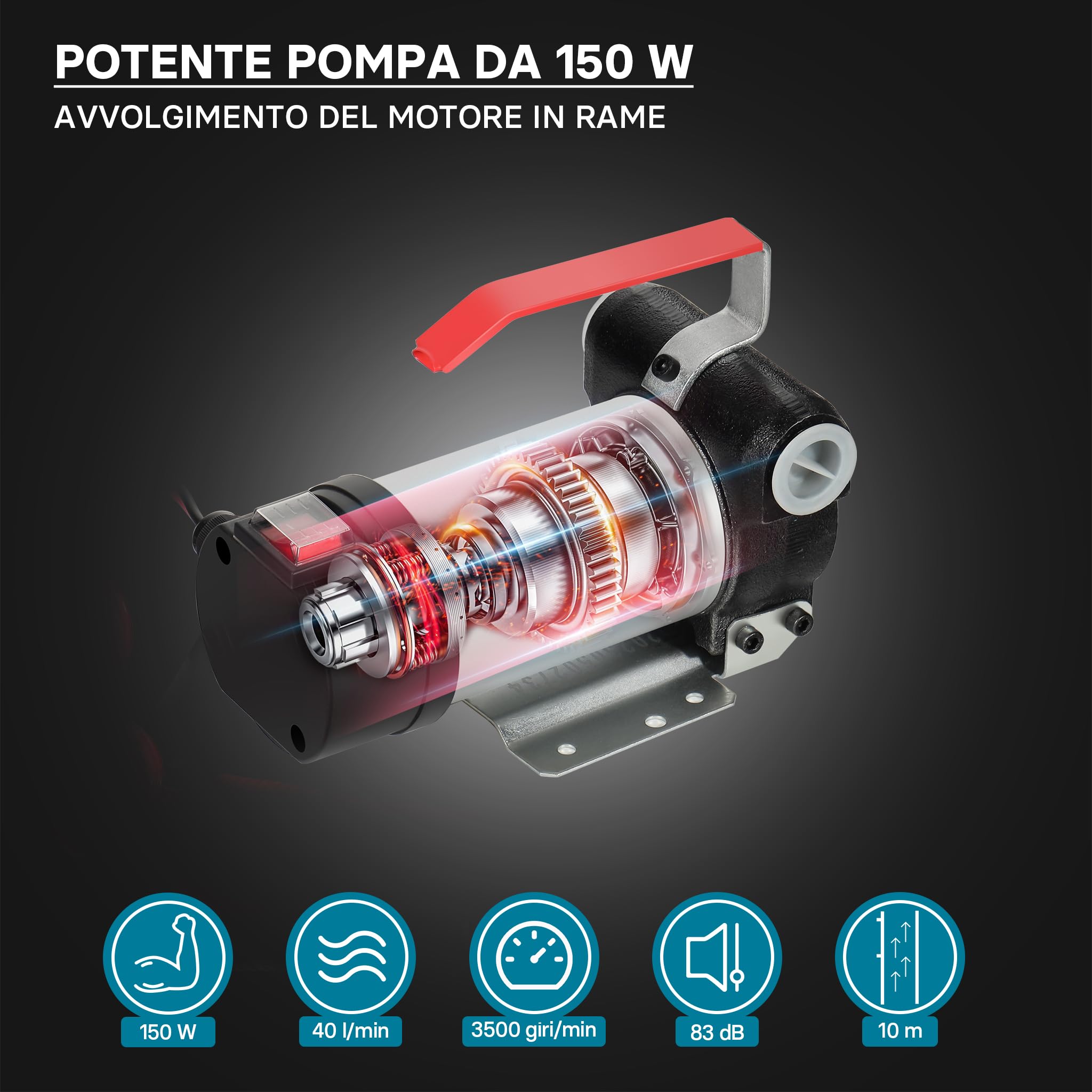 Wiltec pompa travaso gasolio 12V 40 l/min con pistola