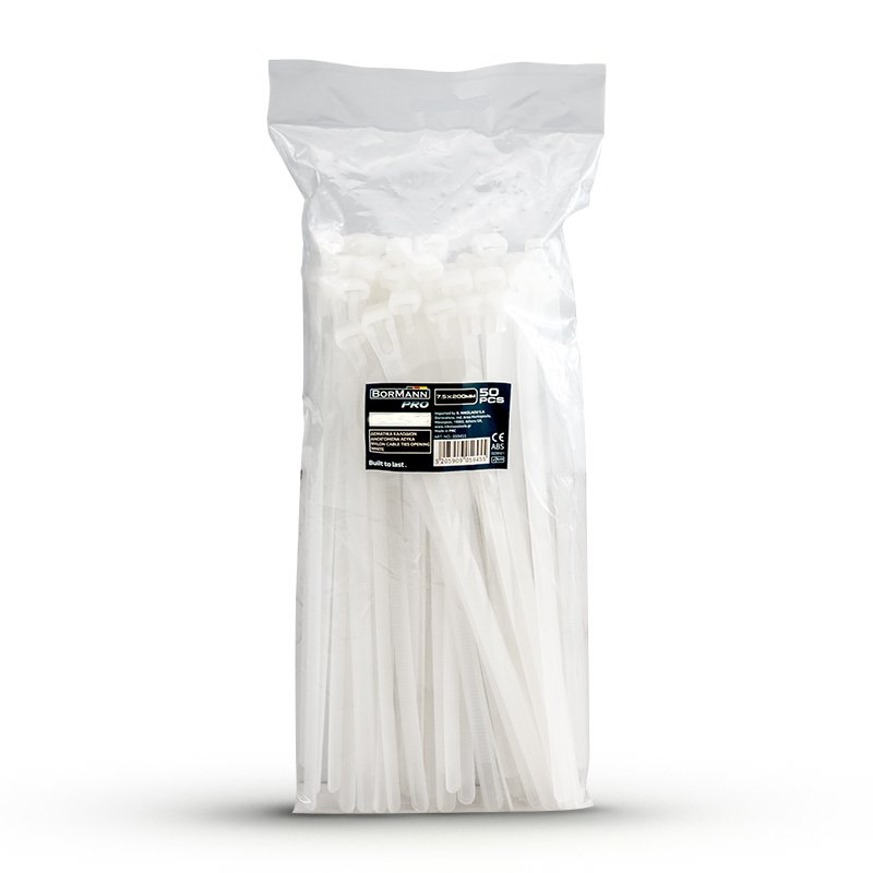 Bormann fascette nylon riutilizzabili 7,5x200 mm bianche 50 pezzi