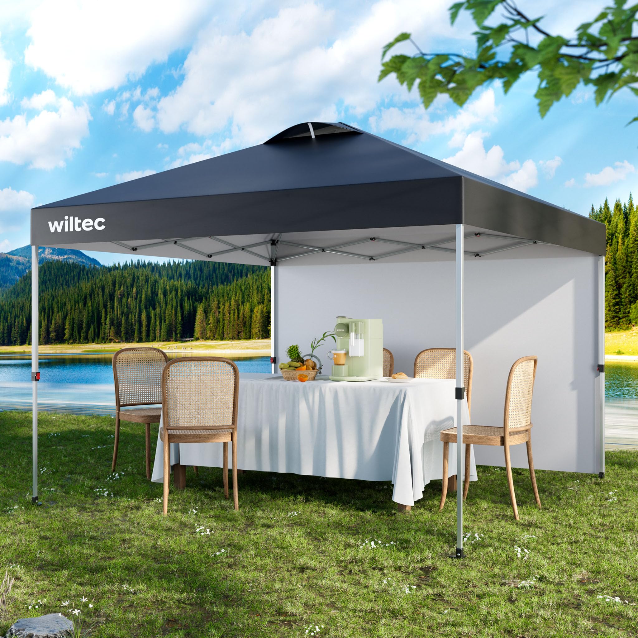 Wiltec Gazebo Pieghevole 3x3 m Grigio con Parete e Ruote
