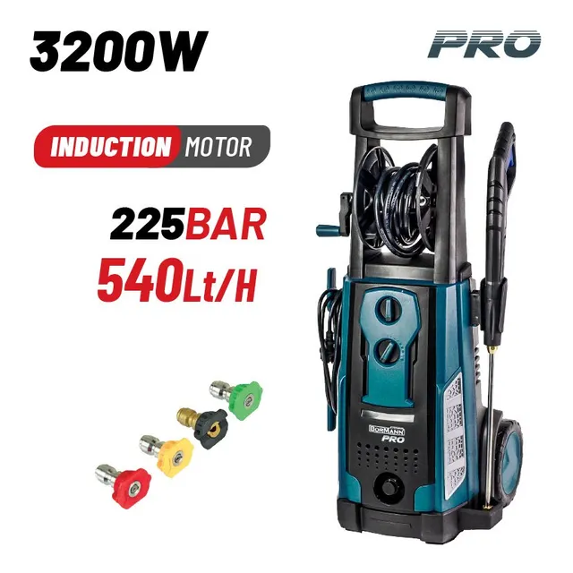 Bormann Pro Idropulitrice 3200W 225bar 540l/h con avvolgitubo