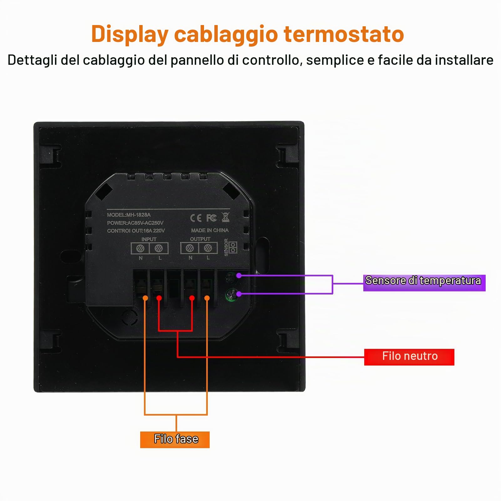 Weytoll Termostato Intelligente 16A Termostato Nero Pavimento Elettrico