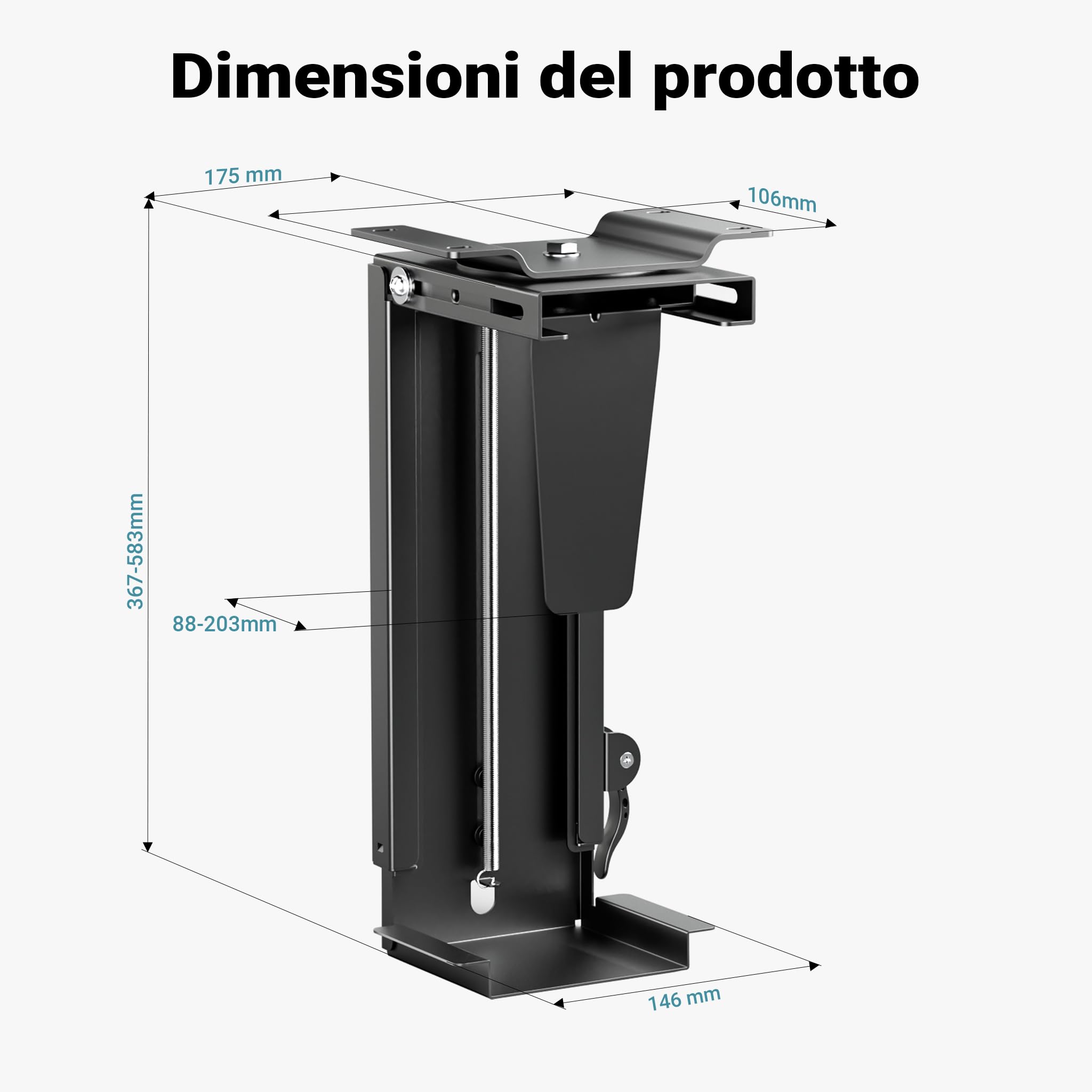 Wiltec Toboli Supporto PC Sotto Scrivania 10 kg Regolabile