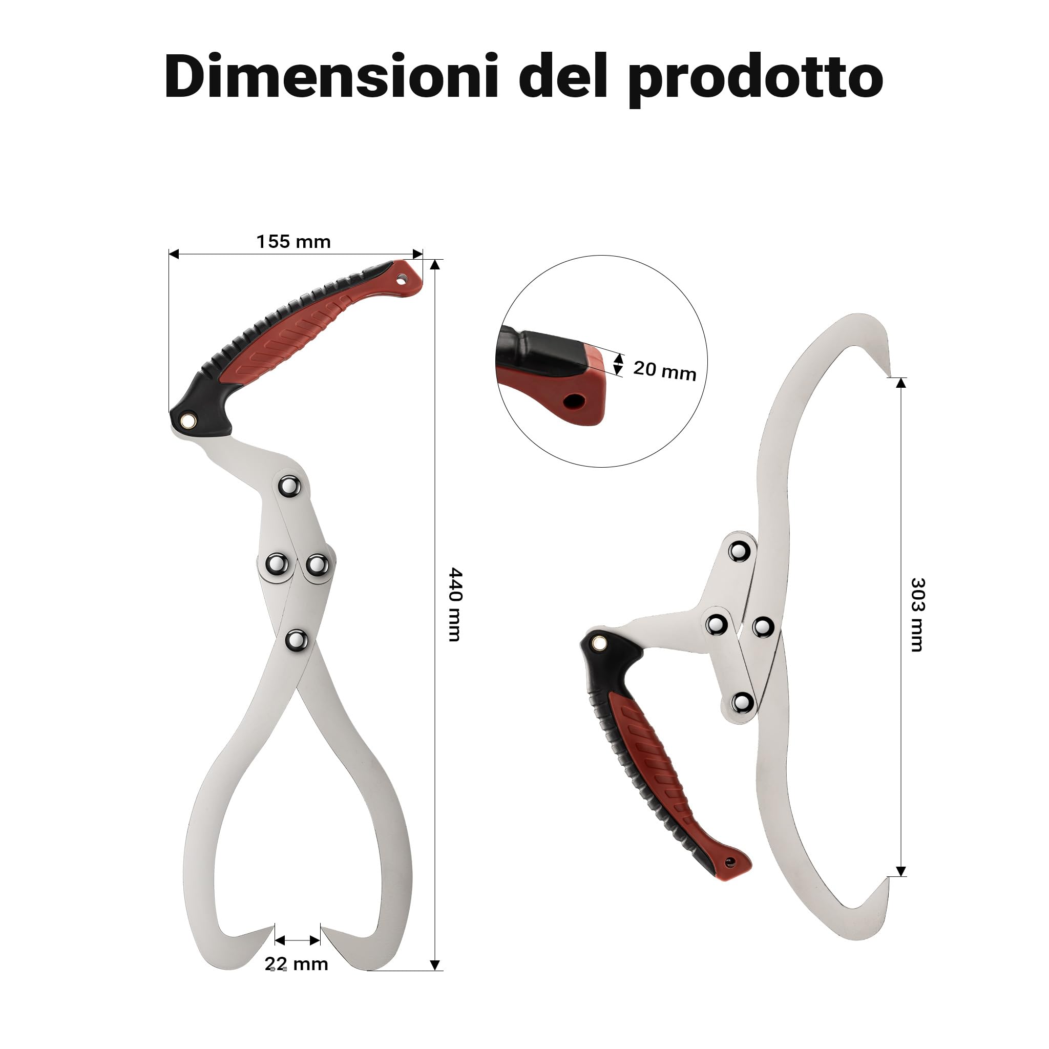 Wiltec Pinze per Legna 44 cm Acciaio fino a 100 kg Ø 30 cm