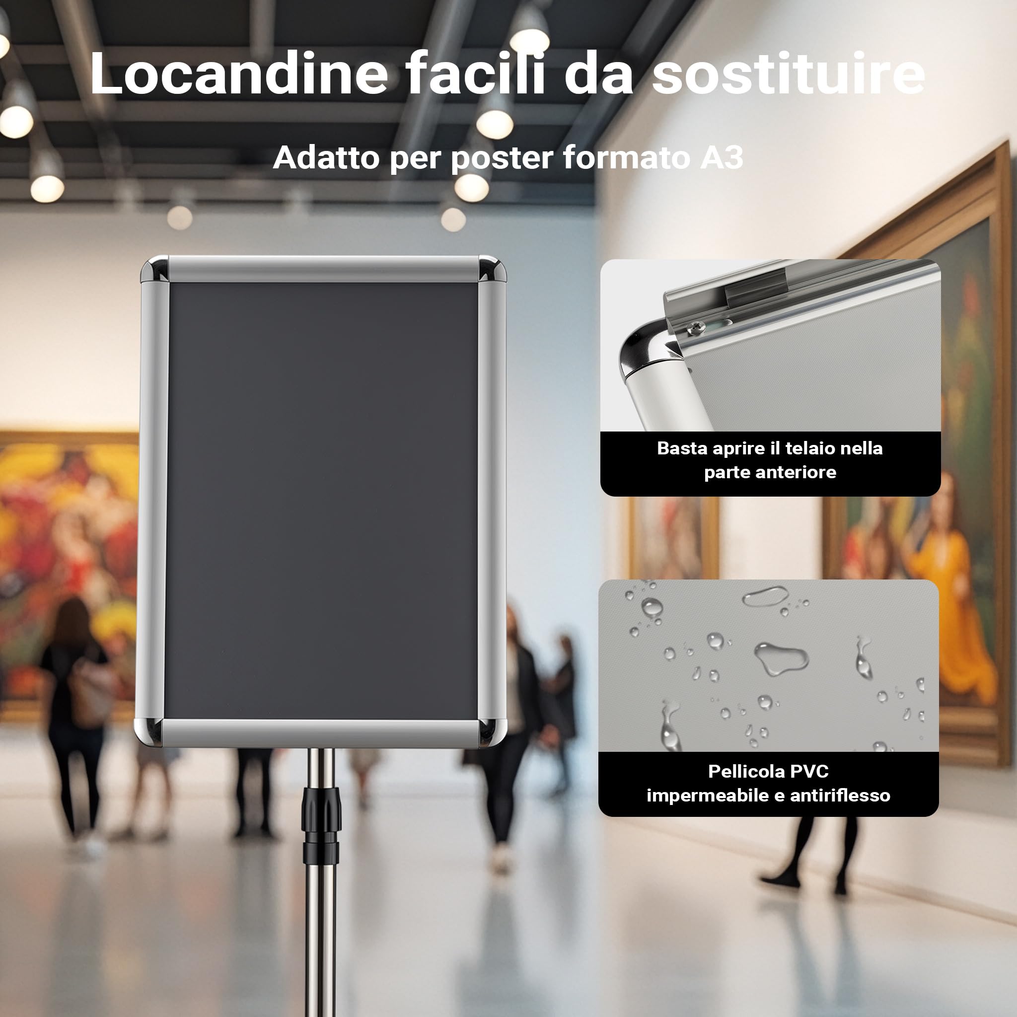 Wiltec Espositore poster A3 88-138 cm alluminio
