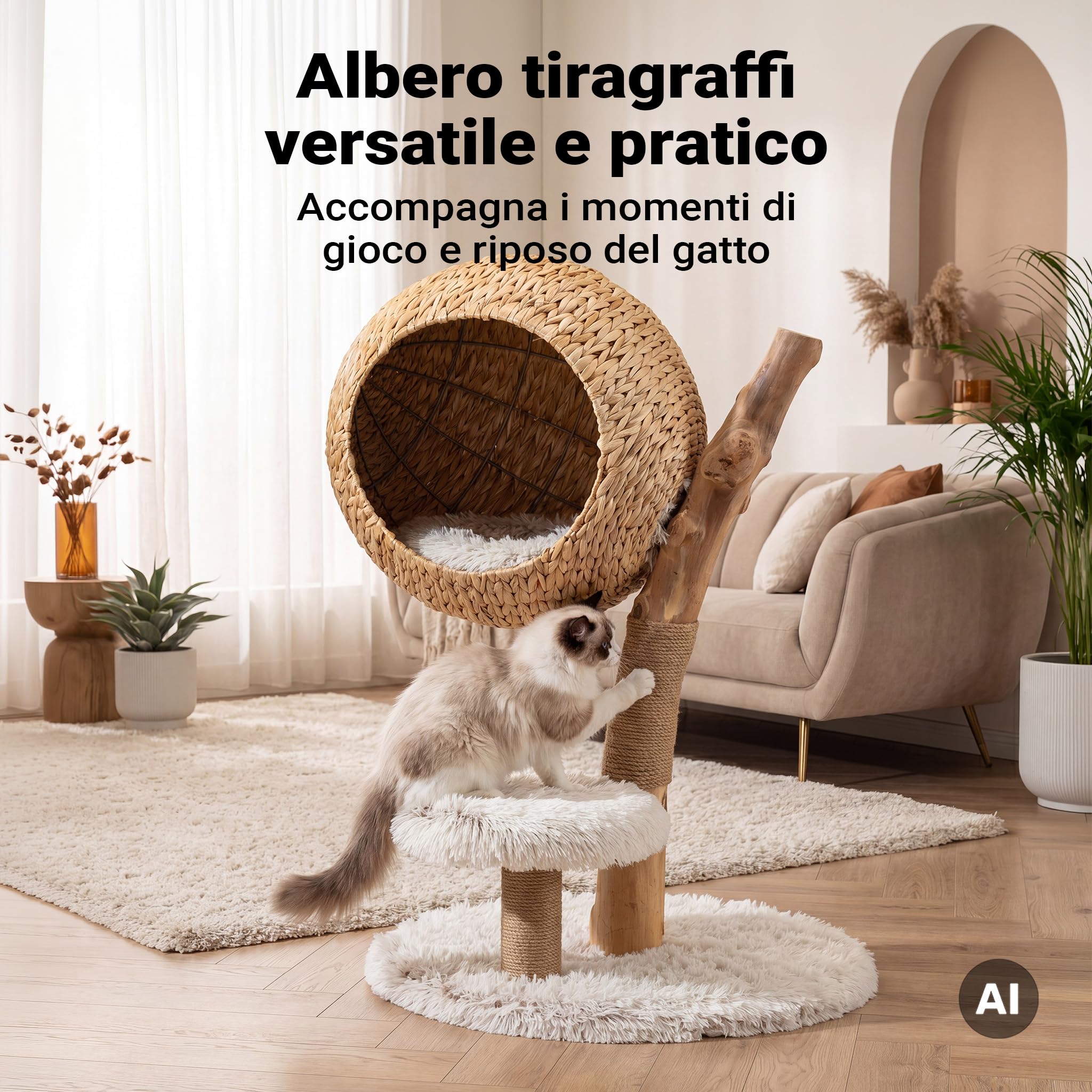 Fudajo Albero Tiragraffi Rami 83 cm Cestino Peluche