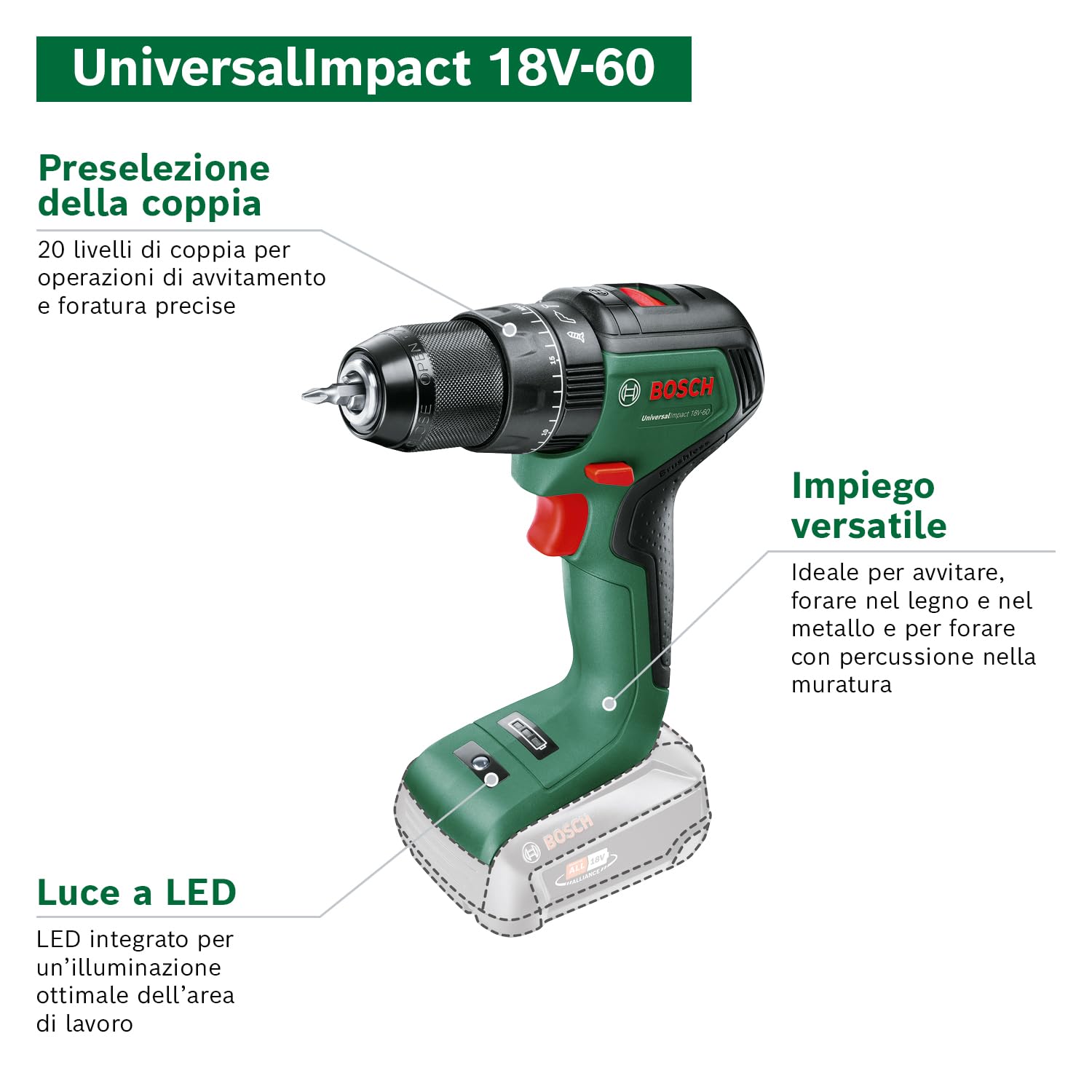 Bosch UniversalImpact 18V-60 Trapano Batteria 2,0Ah Valigetta