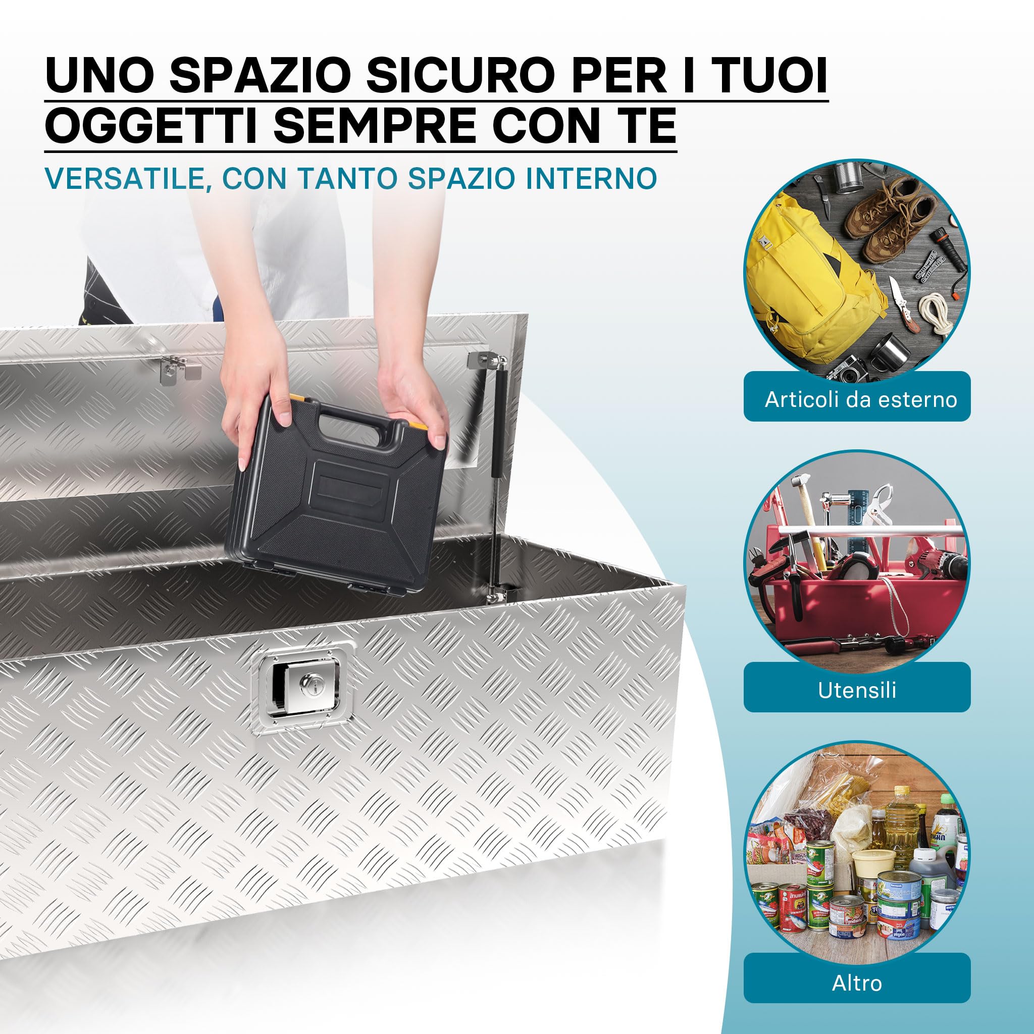 Wiltec Baule Alluminio 170 L 1240x370x380 mm Mandorlato