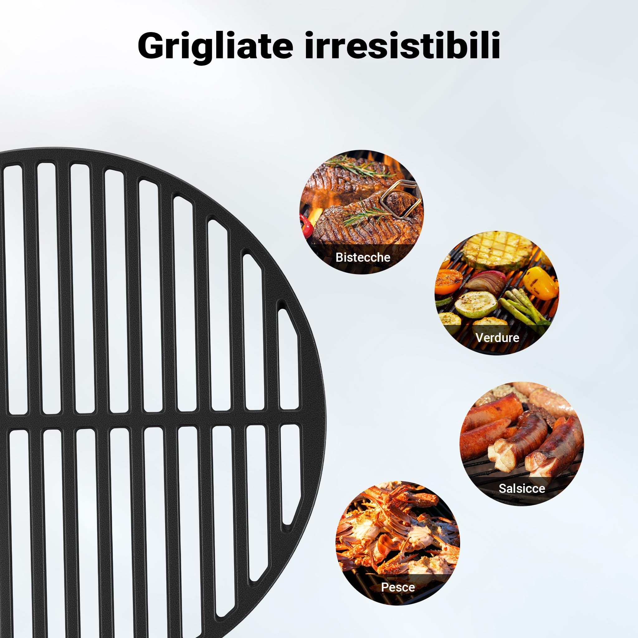 Wiltec griglia barbecue in ghisa rotonda 34,5 cm spessore 9 mm