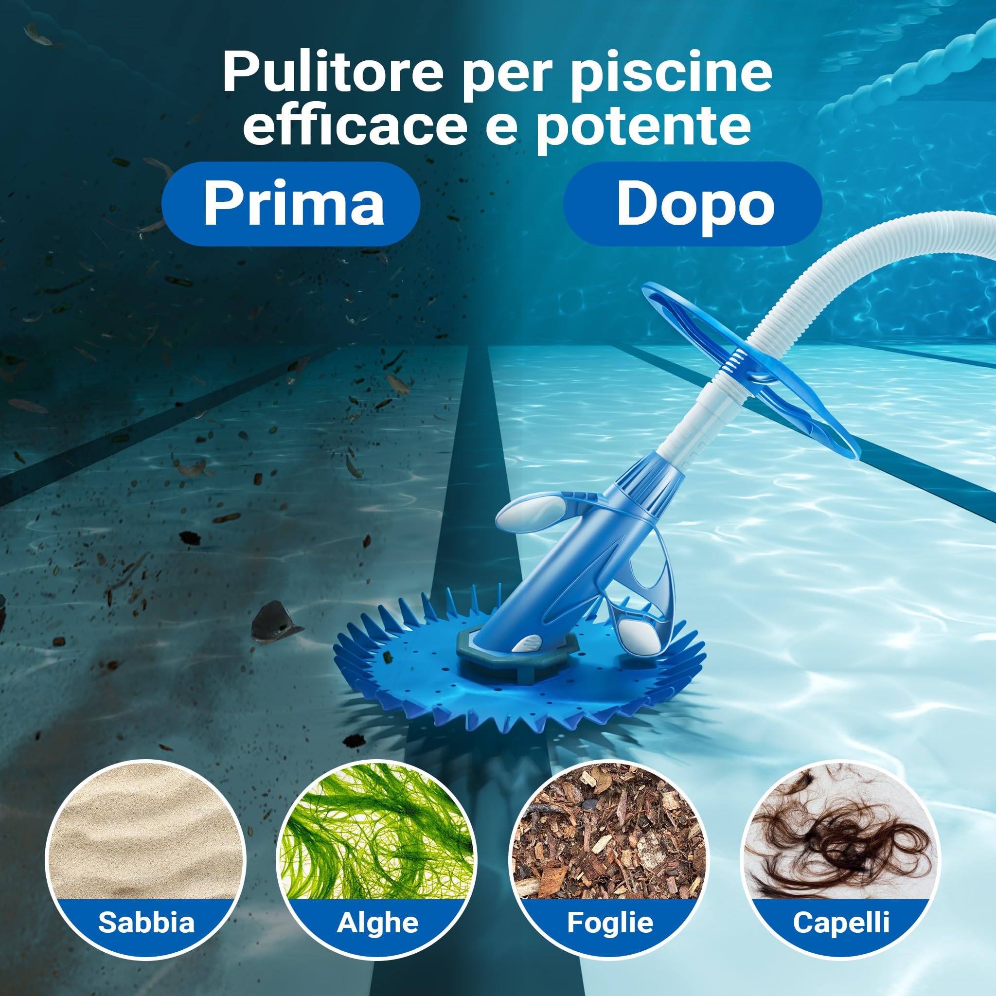 Wiltec Pulitore Piscina Automatico Fondo con 12 tubi