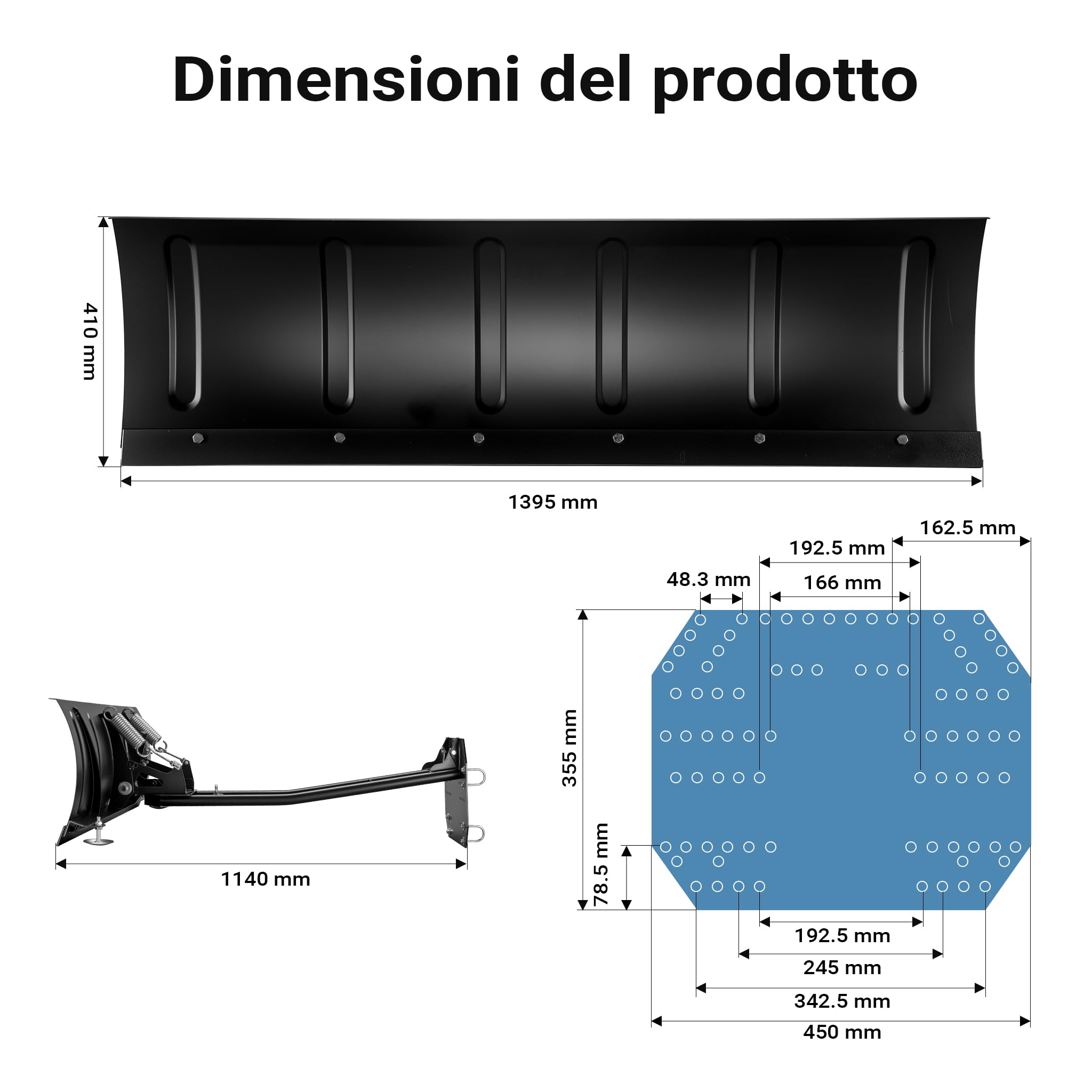 Wiltec Spazzaneve Quad 140x40cm 5 Posizioni Acciaio