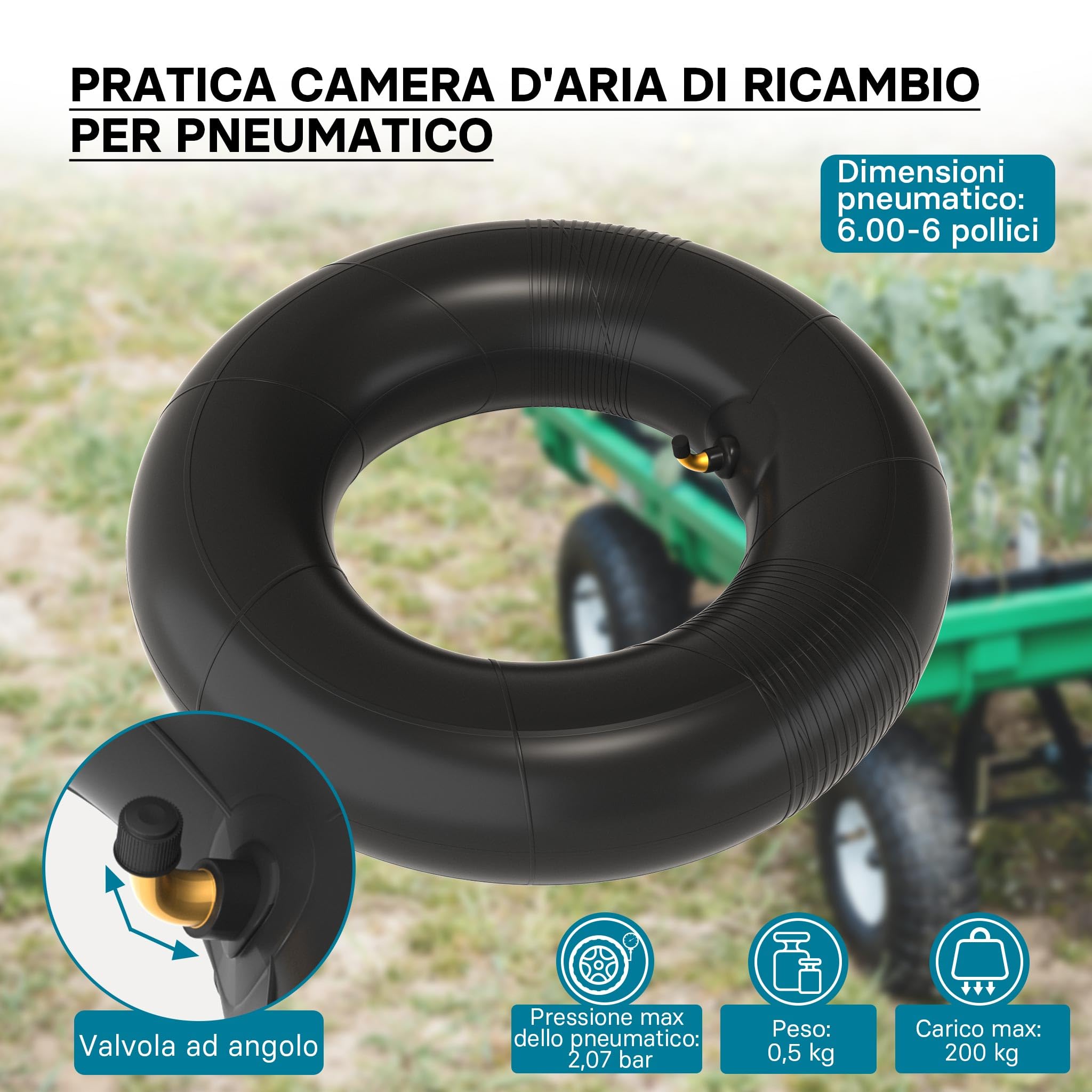 Wiltec camera d'aria trattorino 15x6.00-6 valvola angolo