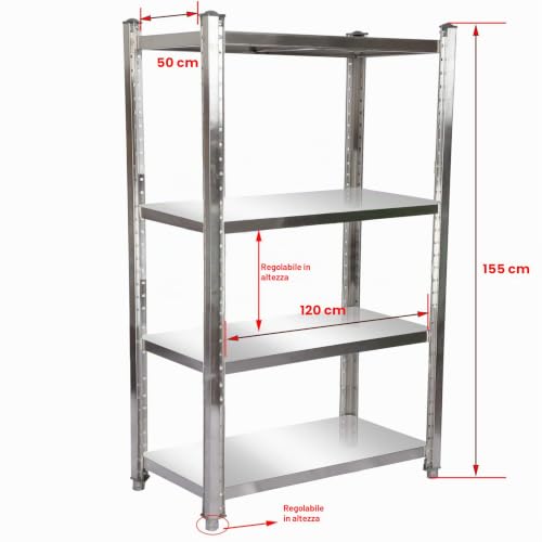 Wiltec Scaffale Acciaio Inox 120x50x155cm 4 Ripiani 150kg