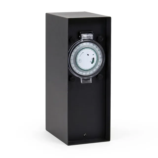 Wiltec Colonna Presa da Giardino 2 prese IP44 con timer nera