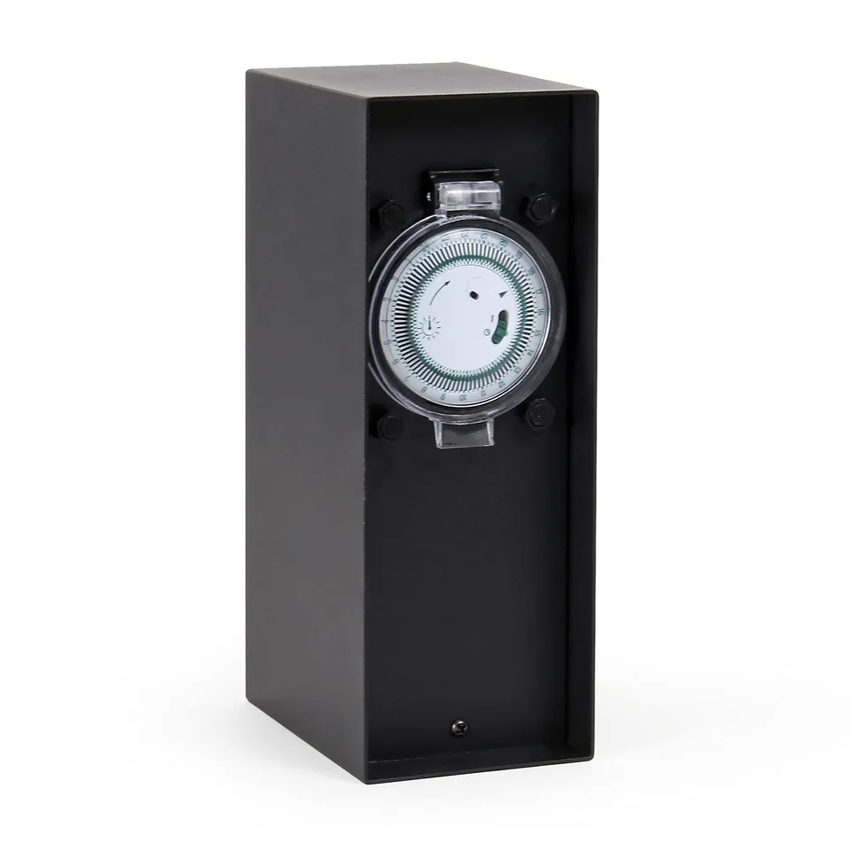 Wiltec Colonna Presa da Giardino 2 prese IP44 con timer nera
