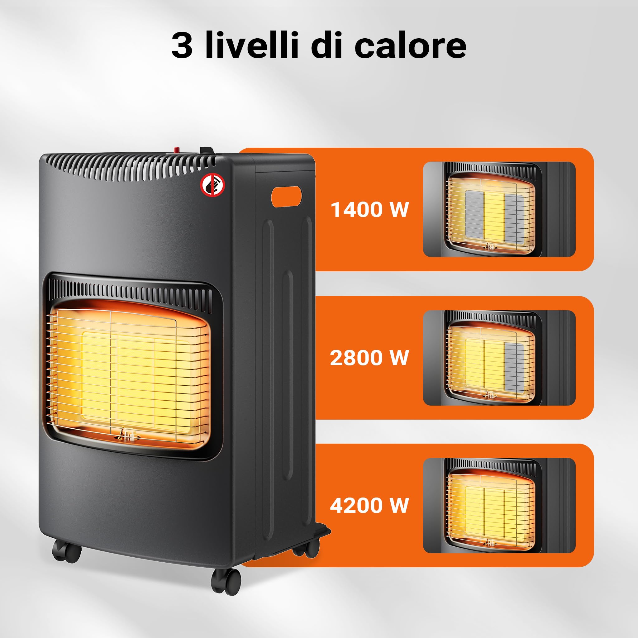 Wiltec Stufa Gas Infrarossi 4,2kW Pieghevole 3 Livelli Rotelle
