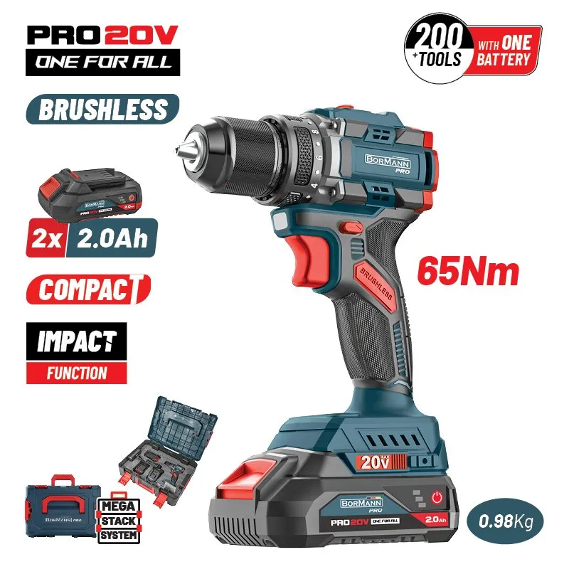 Bormann Pro BBP5401 trapano avvitatore 20V kit 2x2Ah 65Nm