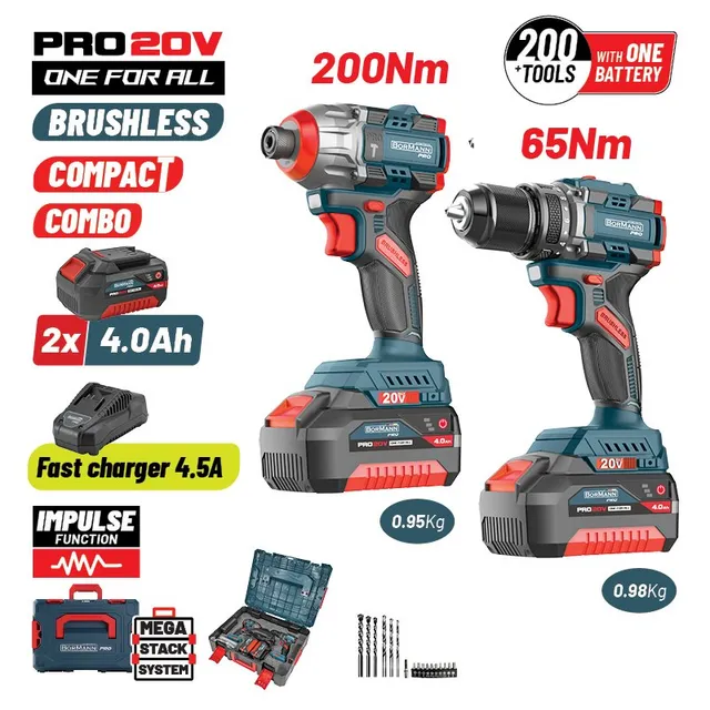 Bormann Pro BBP5431X44T2CA set trapani 20V 2x4,0Ah brushless