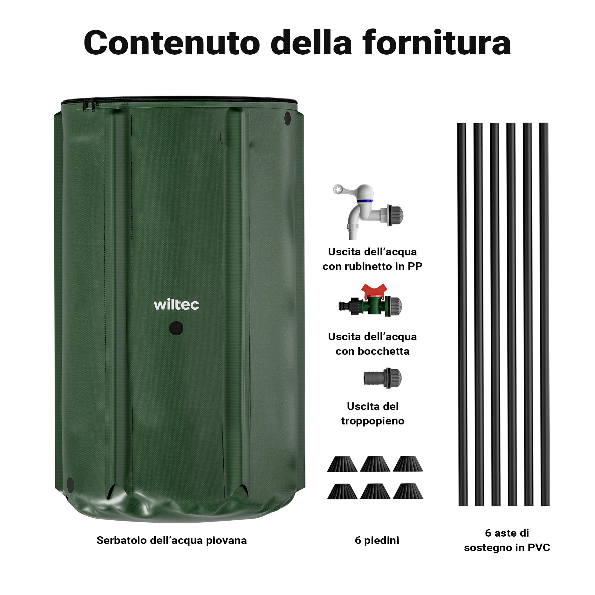 Wiltec Serbatoio acqua piovana pieghevole 250L PVC