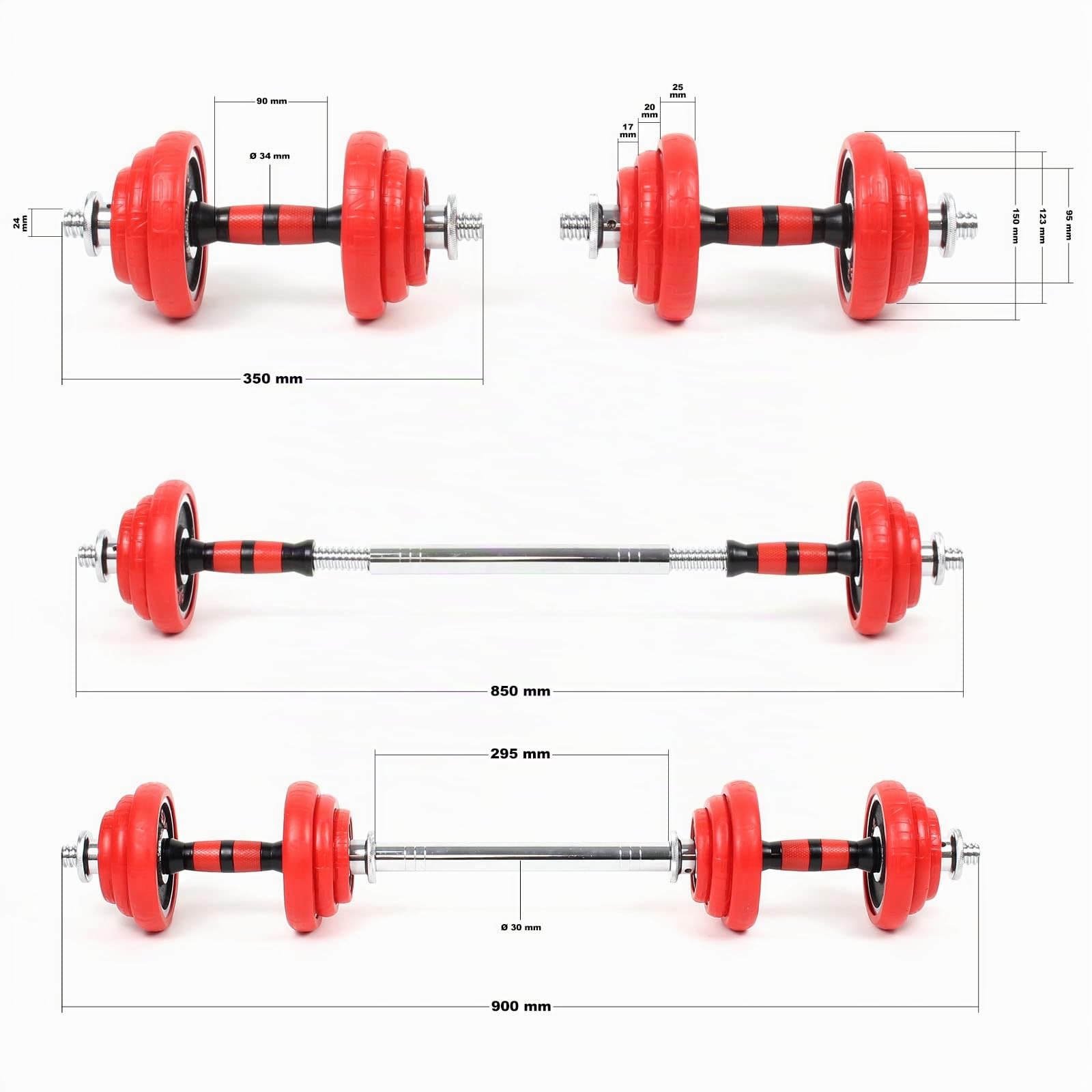 Wiltec Set Manubri 20 kg 2in1 Bilanciere 12 Dischi 30mm