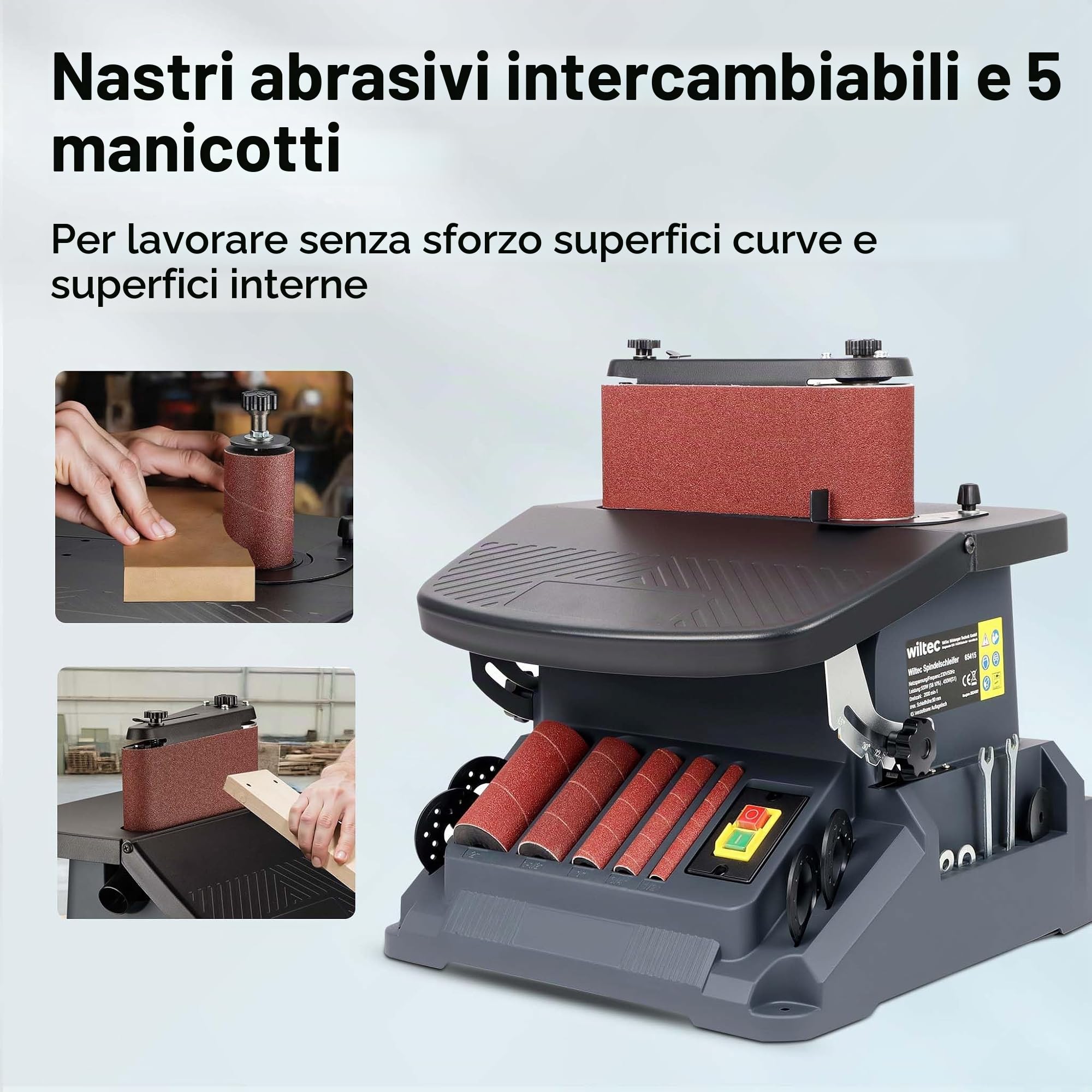 Wiltec Levigatrice a Mandrino Oscillante 500 W Rullo Nastro