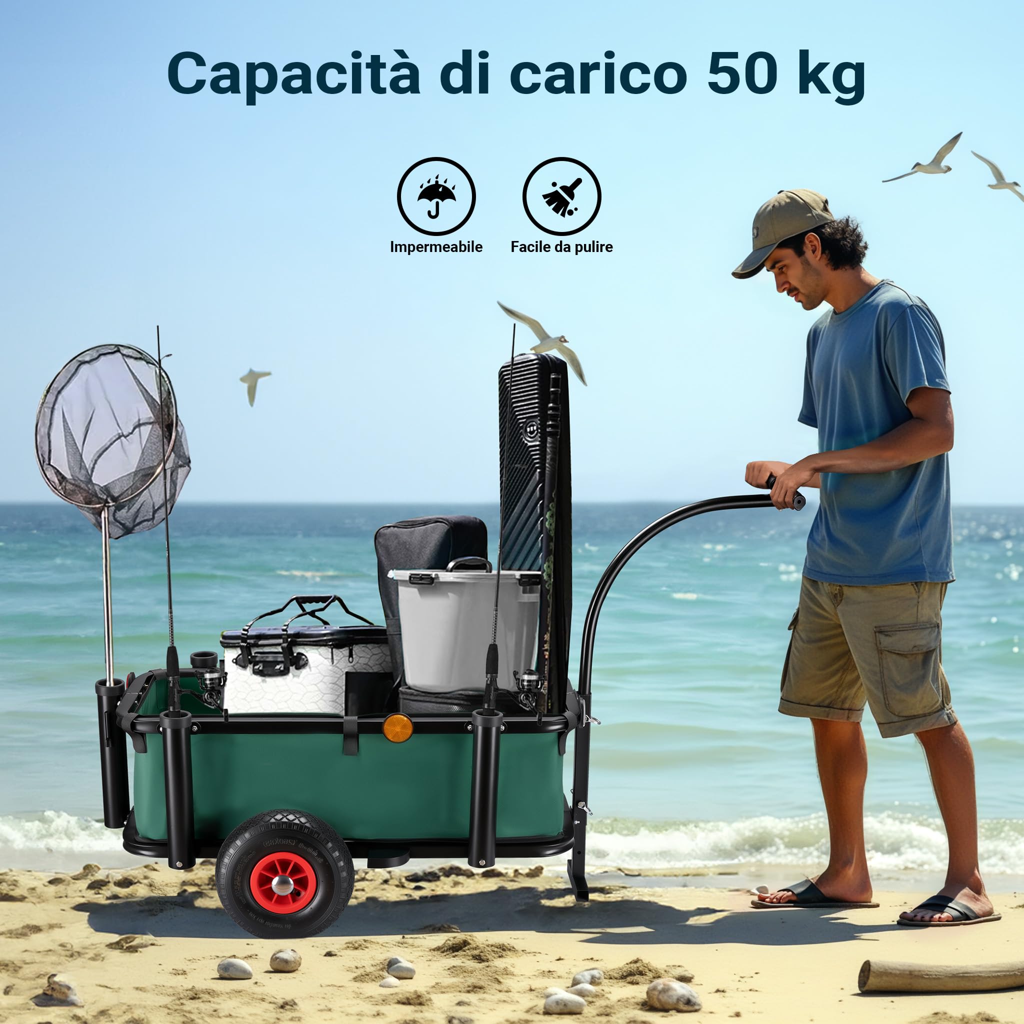 Wiltec Carrello da Pesca 50 kg 60 Litri con Ruote Pneumatiche