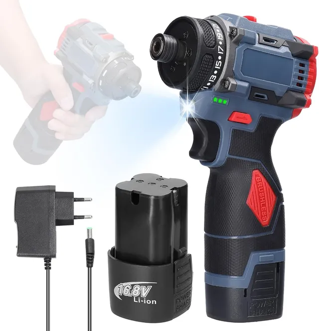 Weytoll 16.8V Trapano Avvitatore Batteria 45Nm 2 Batterie