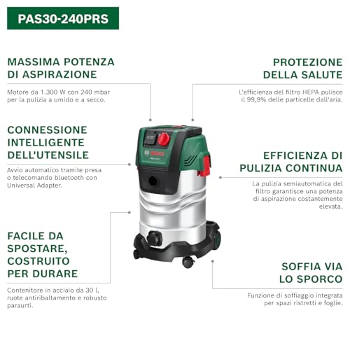Bosch PAS30-240PRSS Aspiratore Liquidi e Solidi 30L