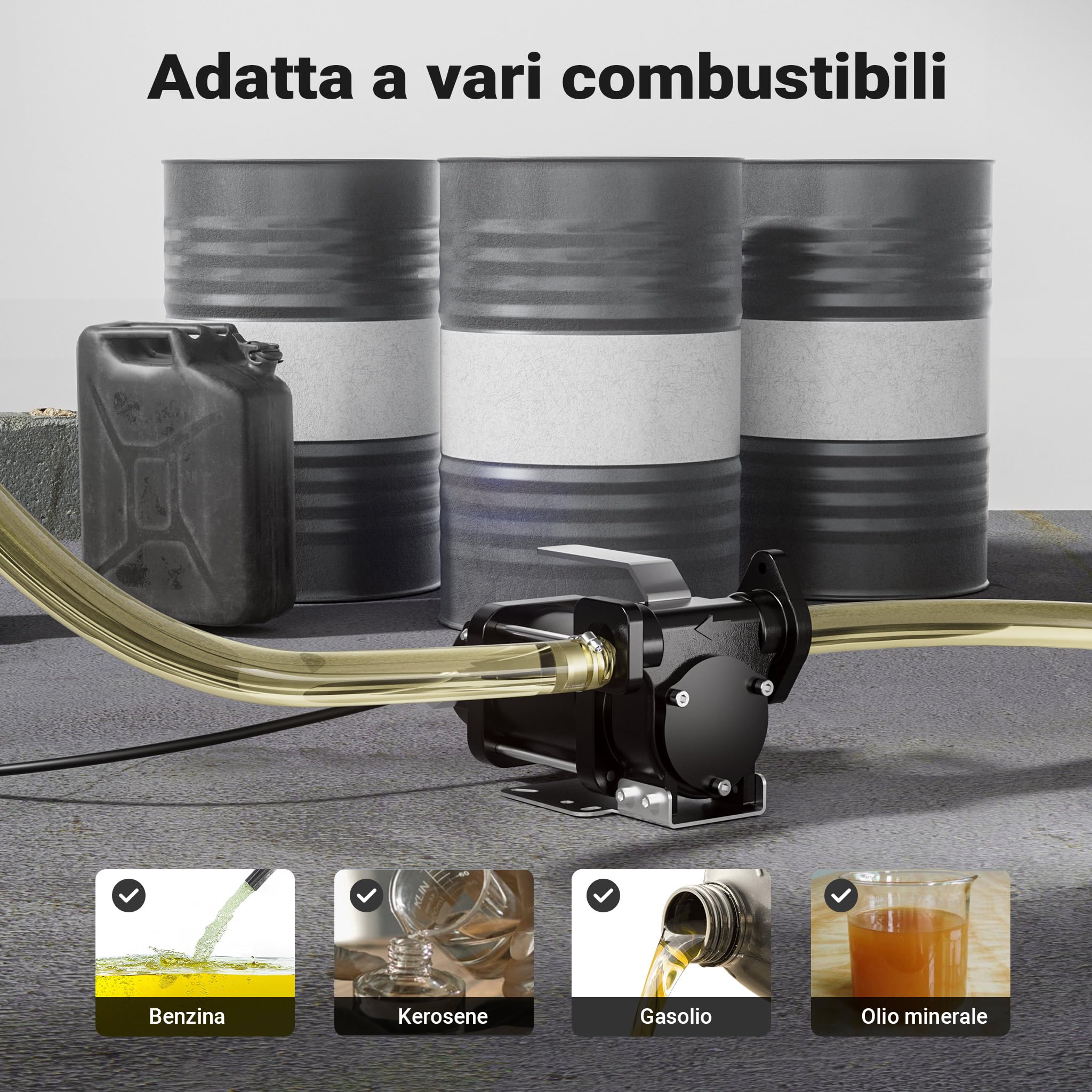 Wiltec pompa travaso carburante 12V 40 l/min 180W