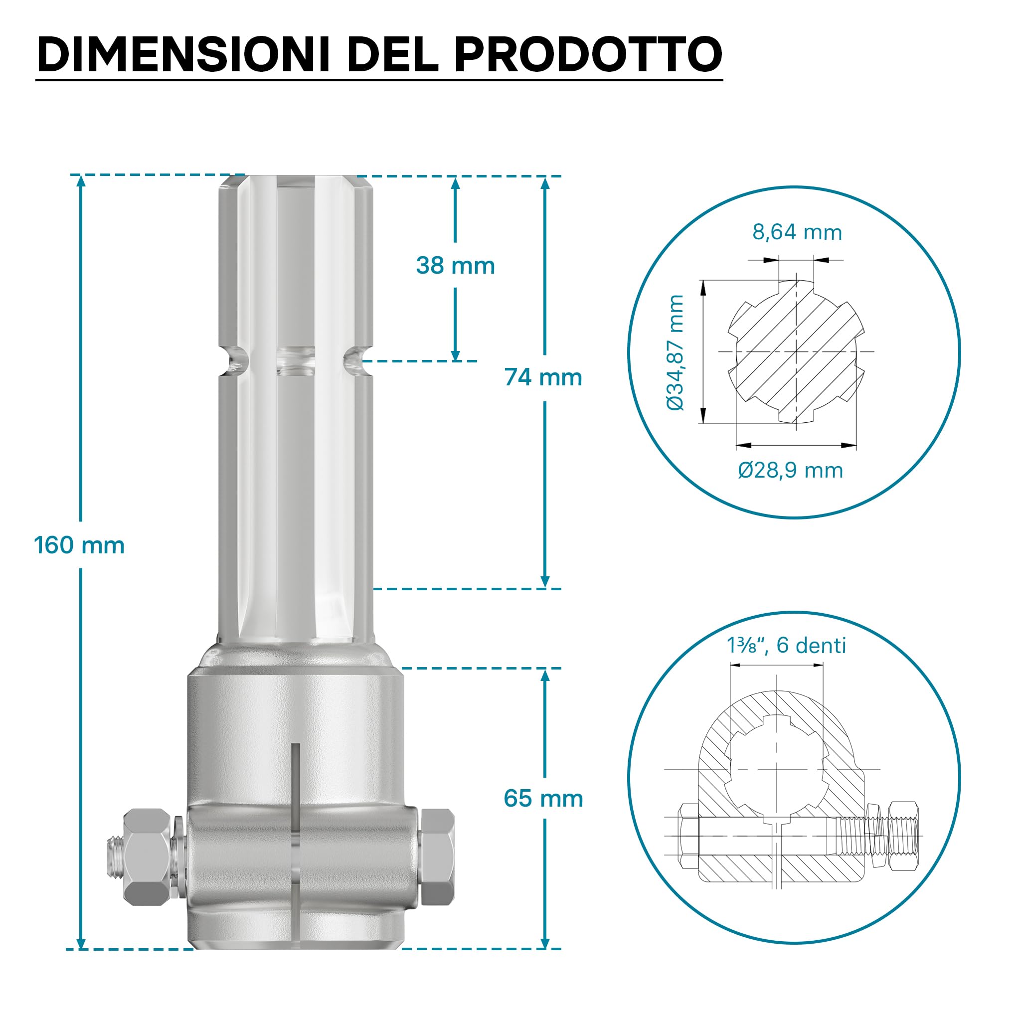 Wiltec Boccola Albero Cardanico 160mm 1 3/8" Z6