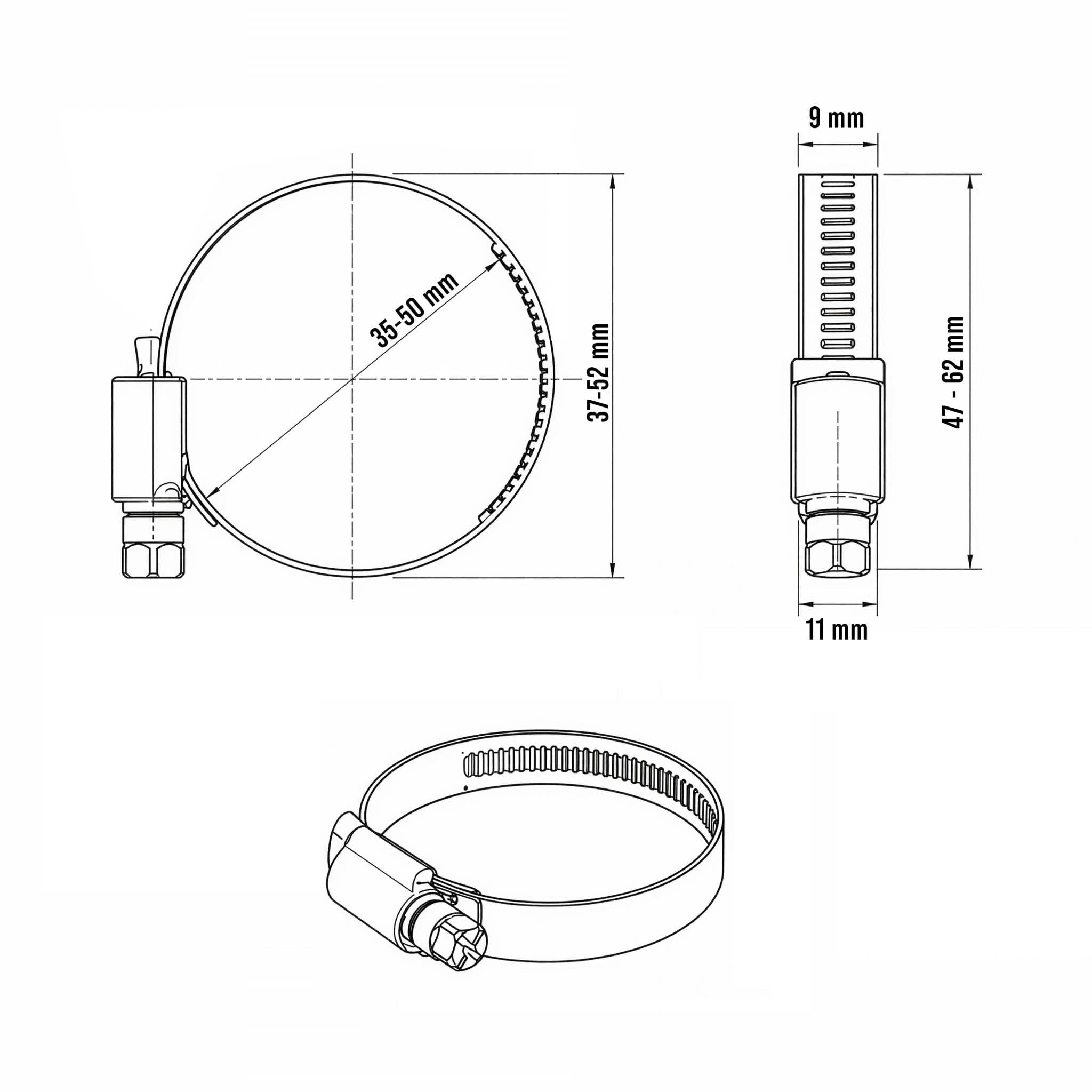 Wiltec W4 fascetta stringitubo inox 35-50mm 9mm