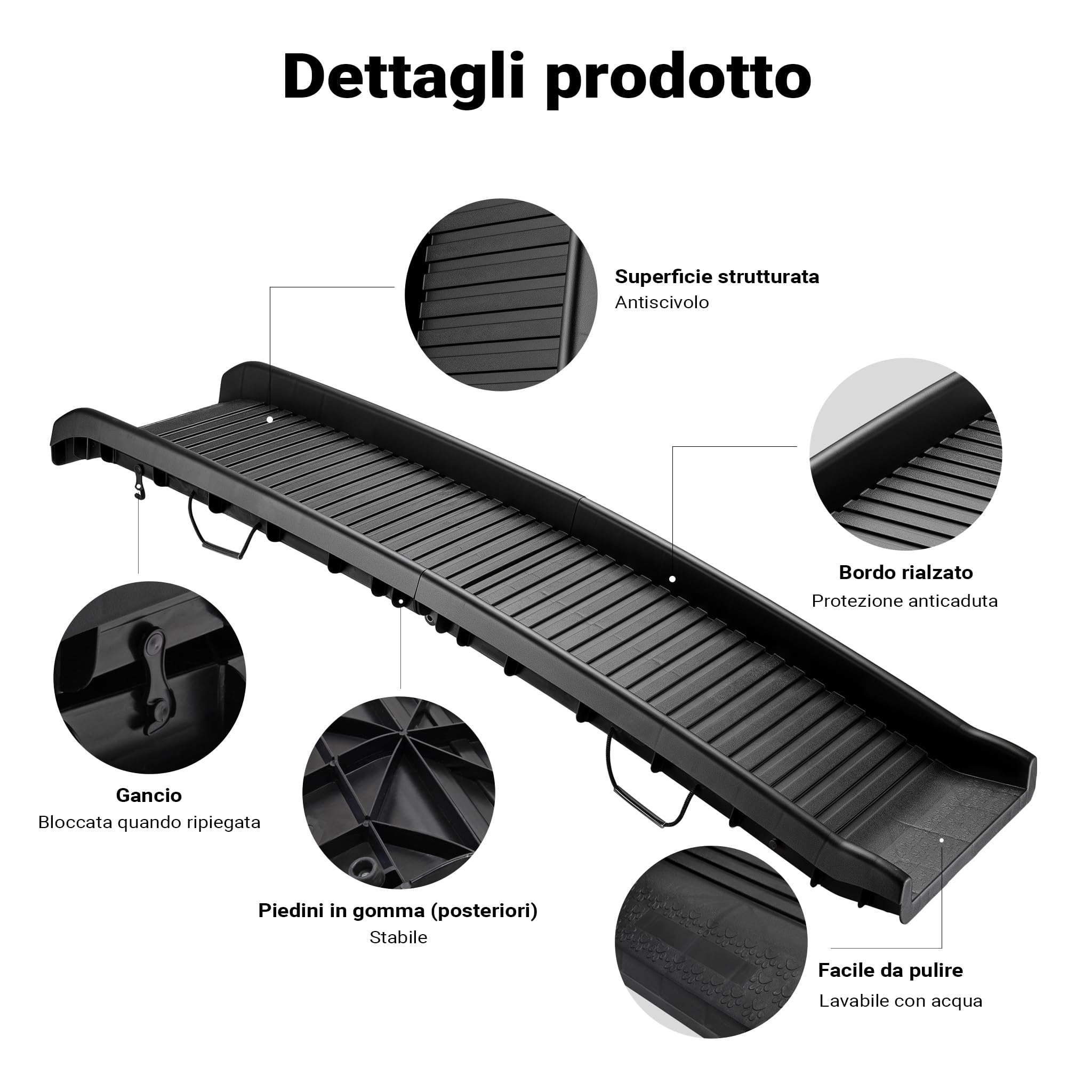 Wiltec Rampa Cani Pieghevole Antiscivolo 156x40 cm Nera