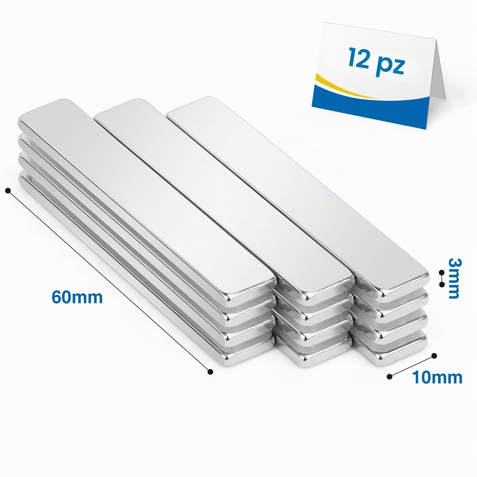 Wzone magneti neodimio rettangolari 60x10x3mm 12 pezzi