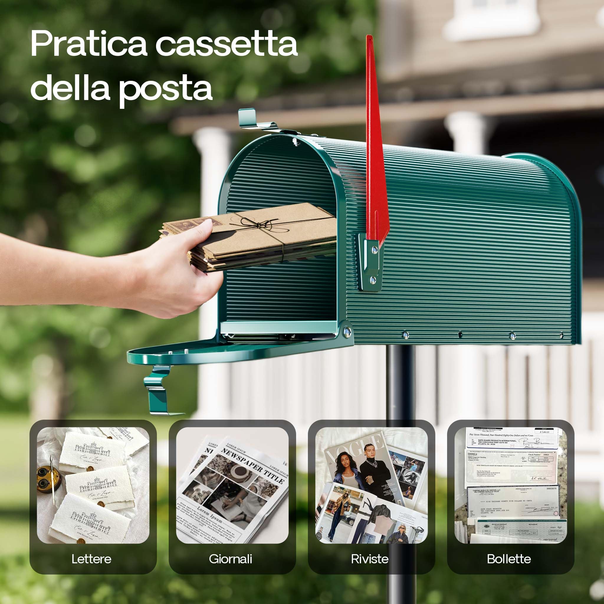 Wiltec Cassetta Postale Americana Verde in Acciaio