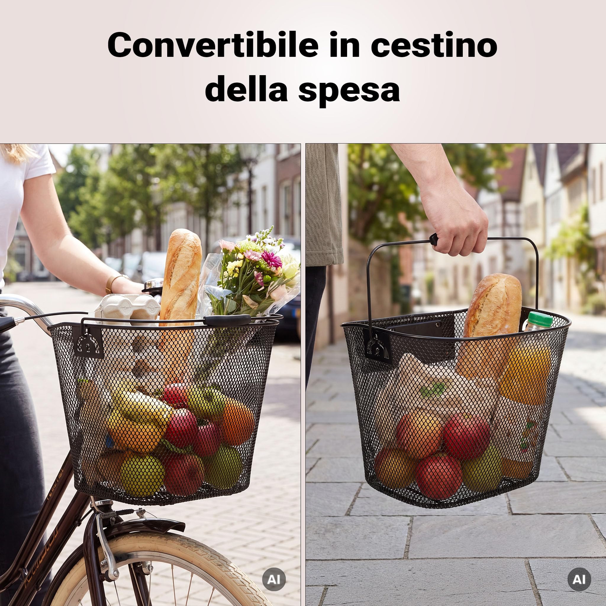 Wiltec cestino bici anteriore in acciaio nero removibile