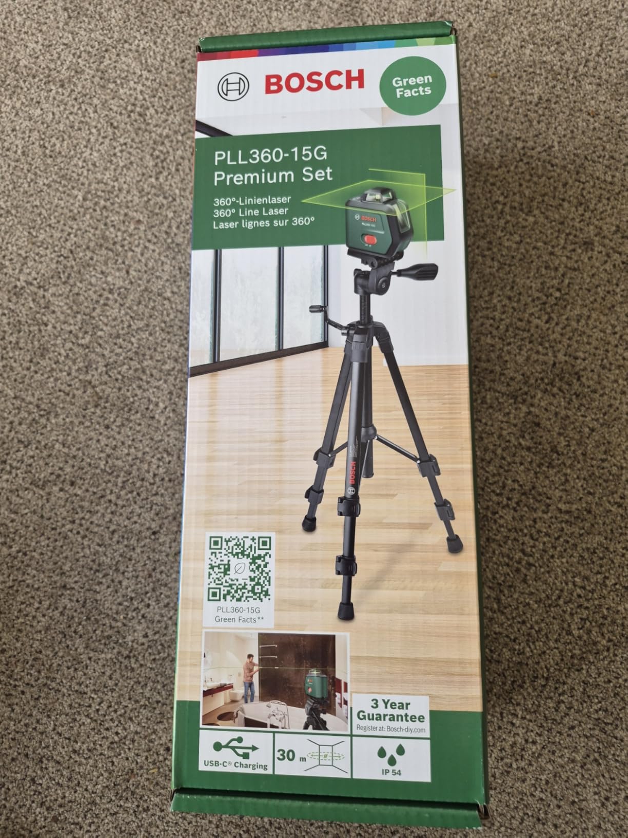 Bosch PLL360-15G Livella Laser verde 360° con batteria