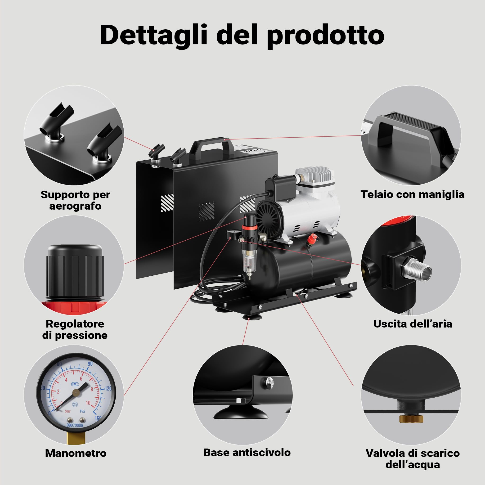 Wiltec AF186A Compressore Aerografo Monocilindrico 4 Bar
