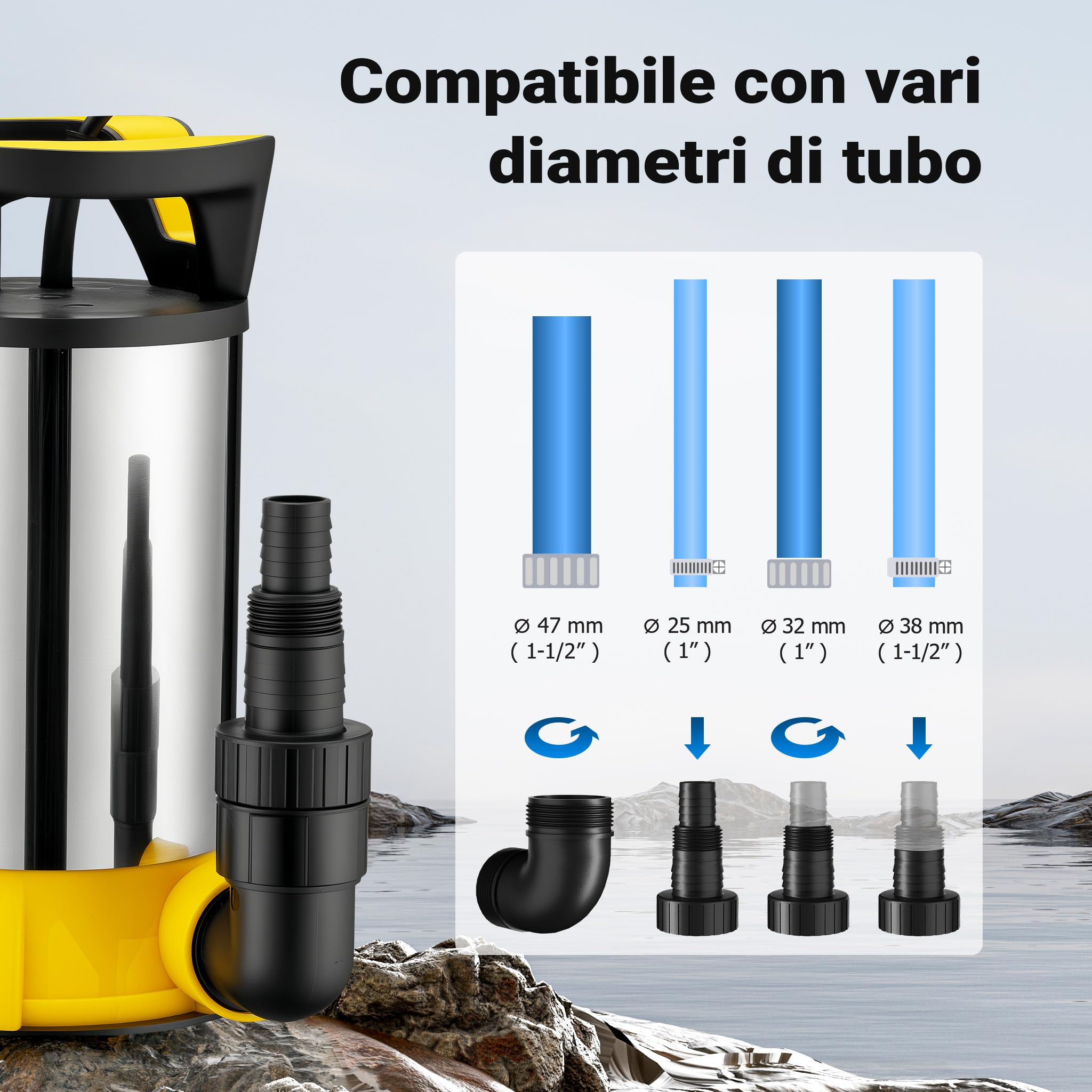 Wiltec Pompa Sommersa 400W 8000 l/h Aspirazione 1 mm