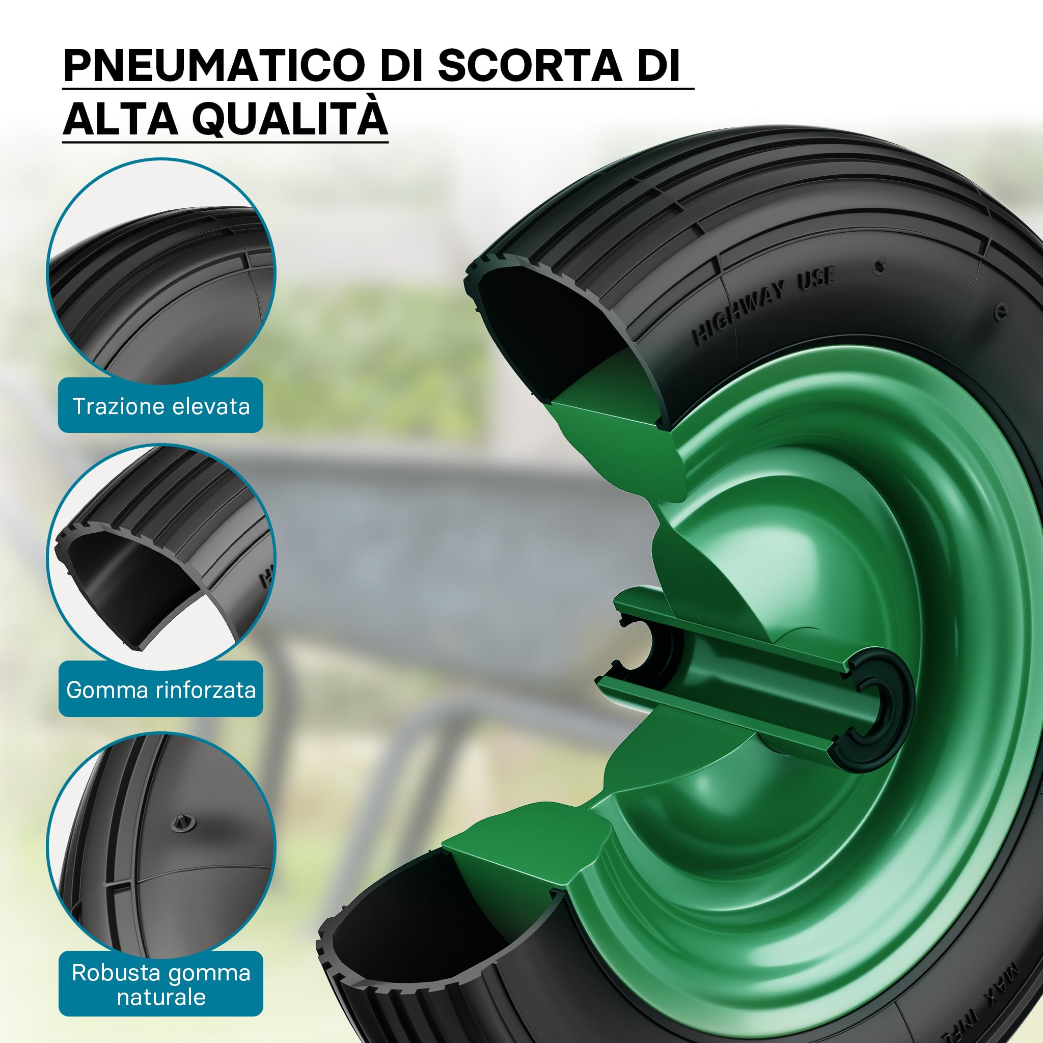 Wiltec ruota carriola 3.50-8 120 kg gomma