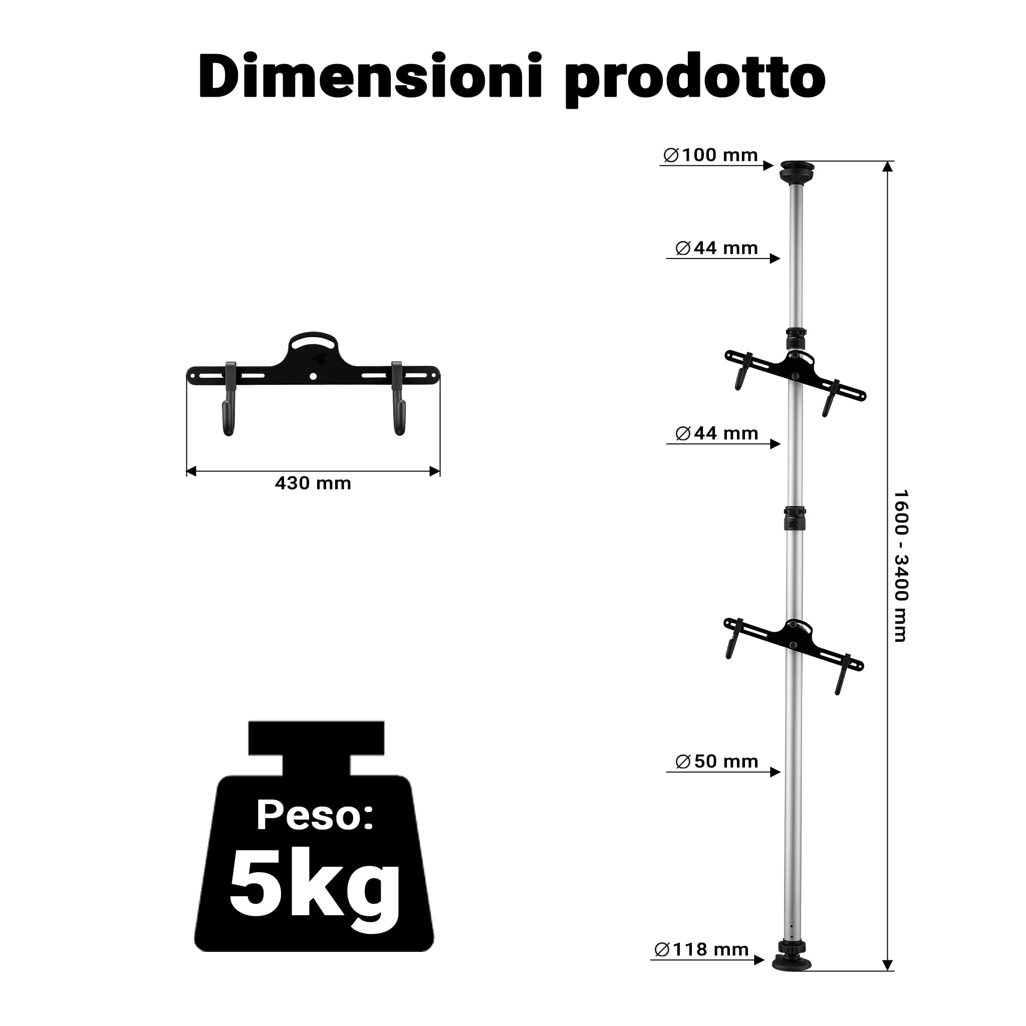 Wiltec Portabici Terra Telescopico 160-340 cm per 2 Bici