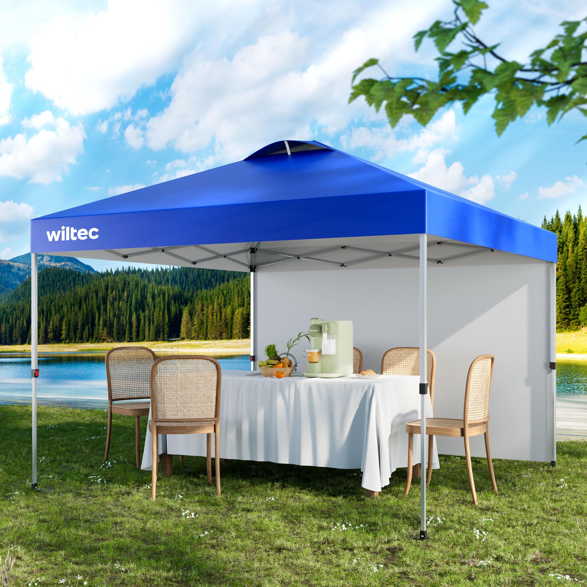 Wiltec Gazebo Pieghevole Pop-Up 3x3m Blu con Parete Laterale