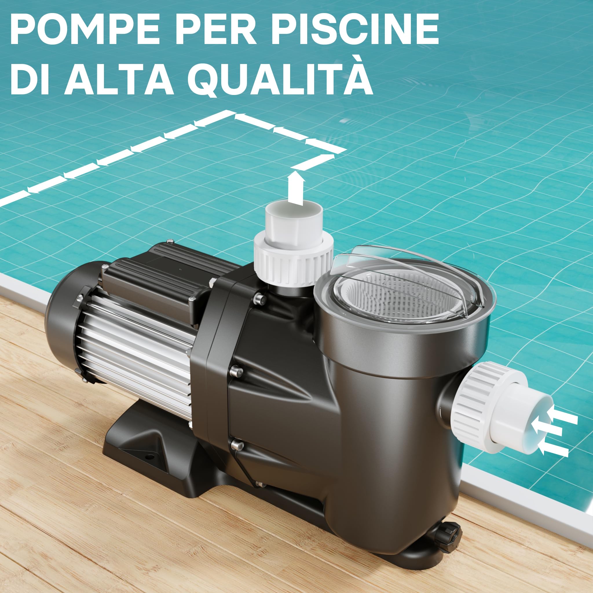 Wiltec Pompa piscina ricircolo 33600 l/h 1500W con filtro