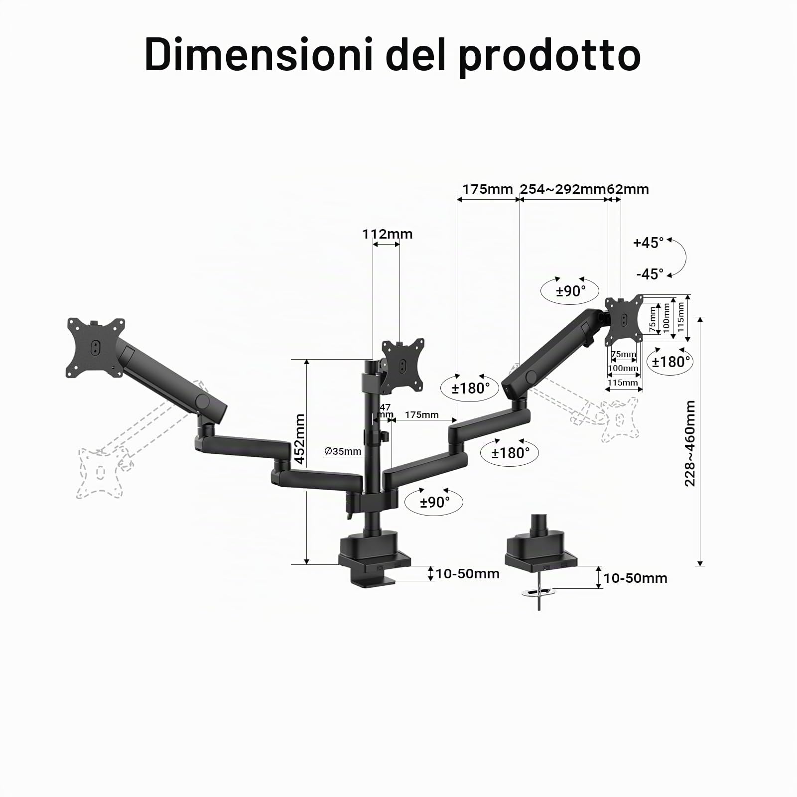 Wiltec Supporto 3 Monitor 17-27" VESA 9 kg