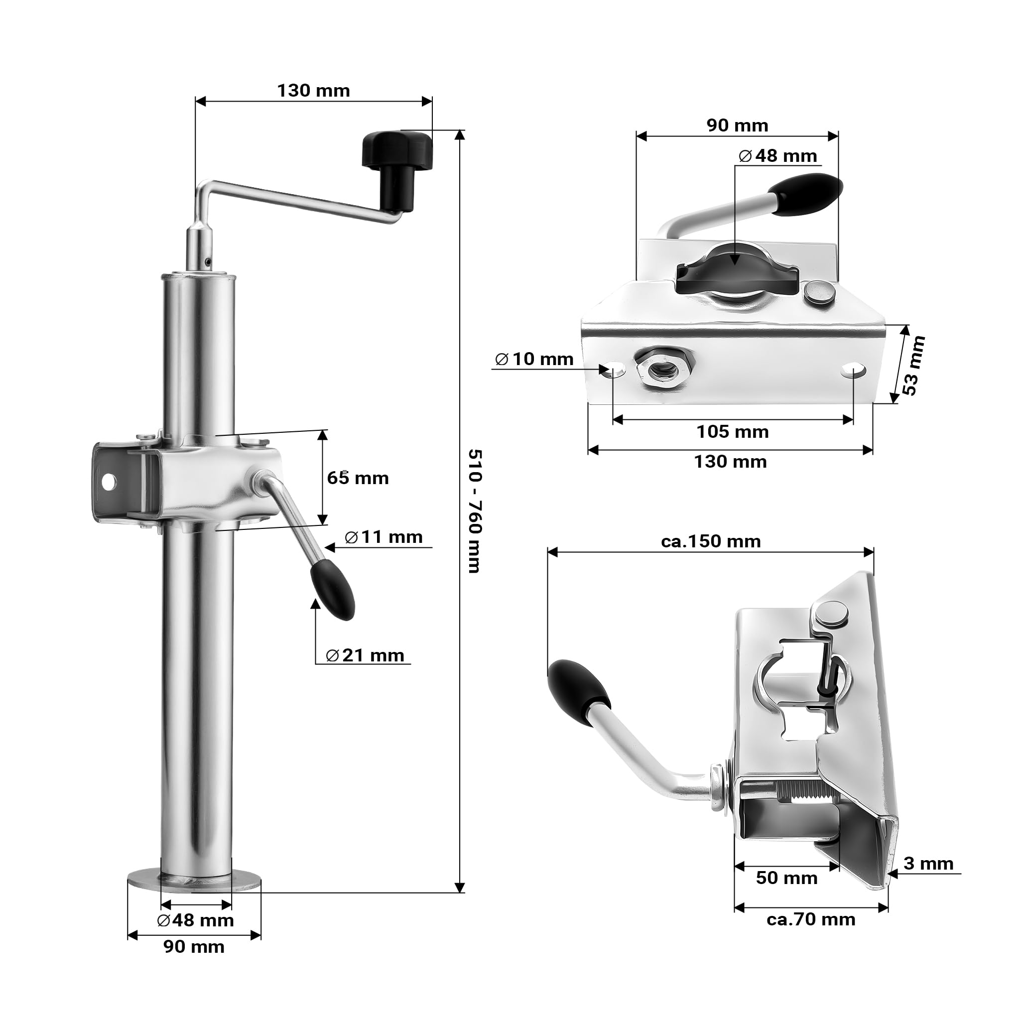 Wiltec XPOtool Supporto Rimorchio 510-760 mm 2 Pezzi