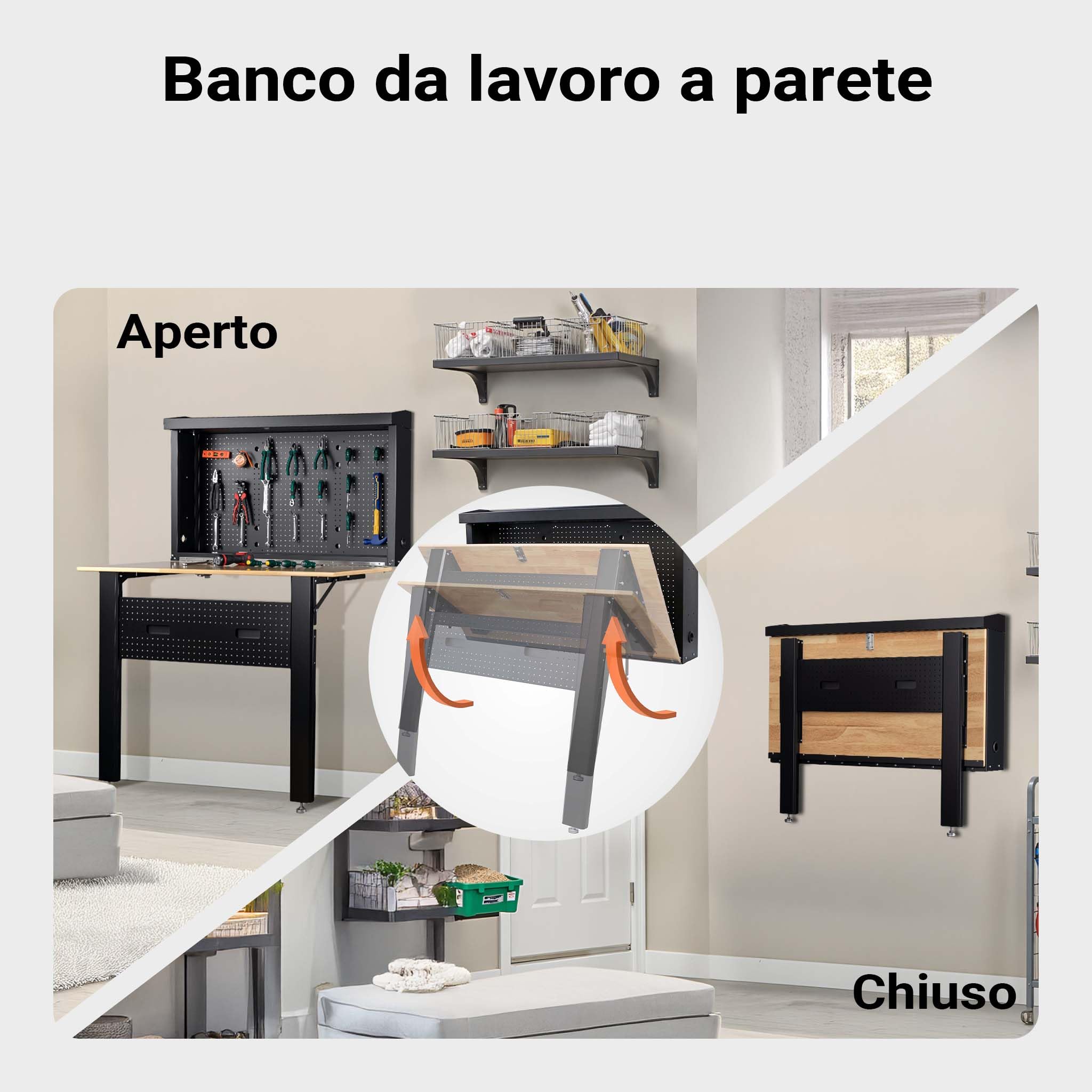 Wiltec Banco Lavoro Pieghevole Parete 120x60cm 200kg Pannello